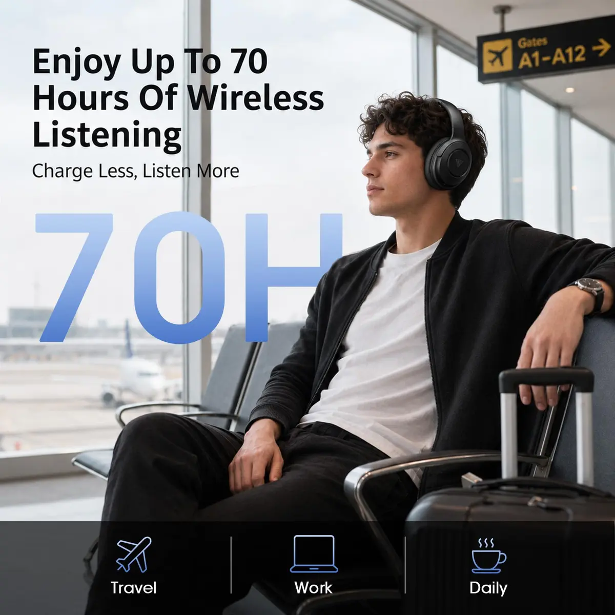 DOQAUS LIFE 5 Over-Ear Bluetooth Headphones with App Control & 9 EQ Modes | 70-Hour Battery, Black - view 4