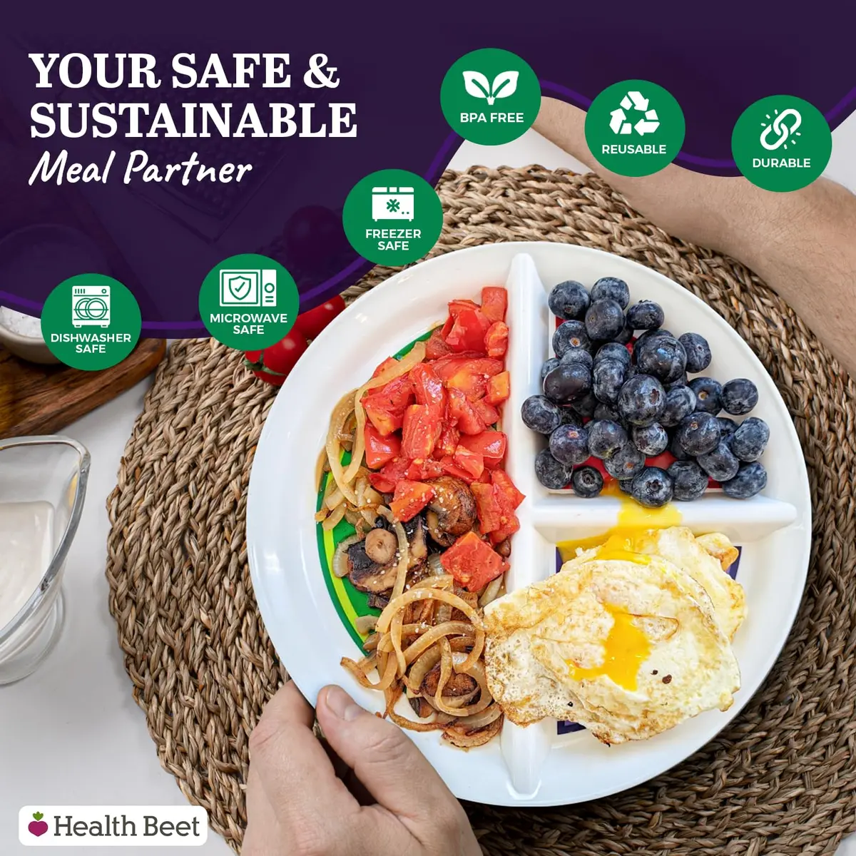 Health Beet 10” Diabetic Portion Control Plate 4 Pack | Balanced Eating Sections for Veggies Carbs Protein - view 5
