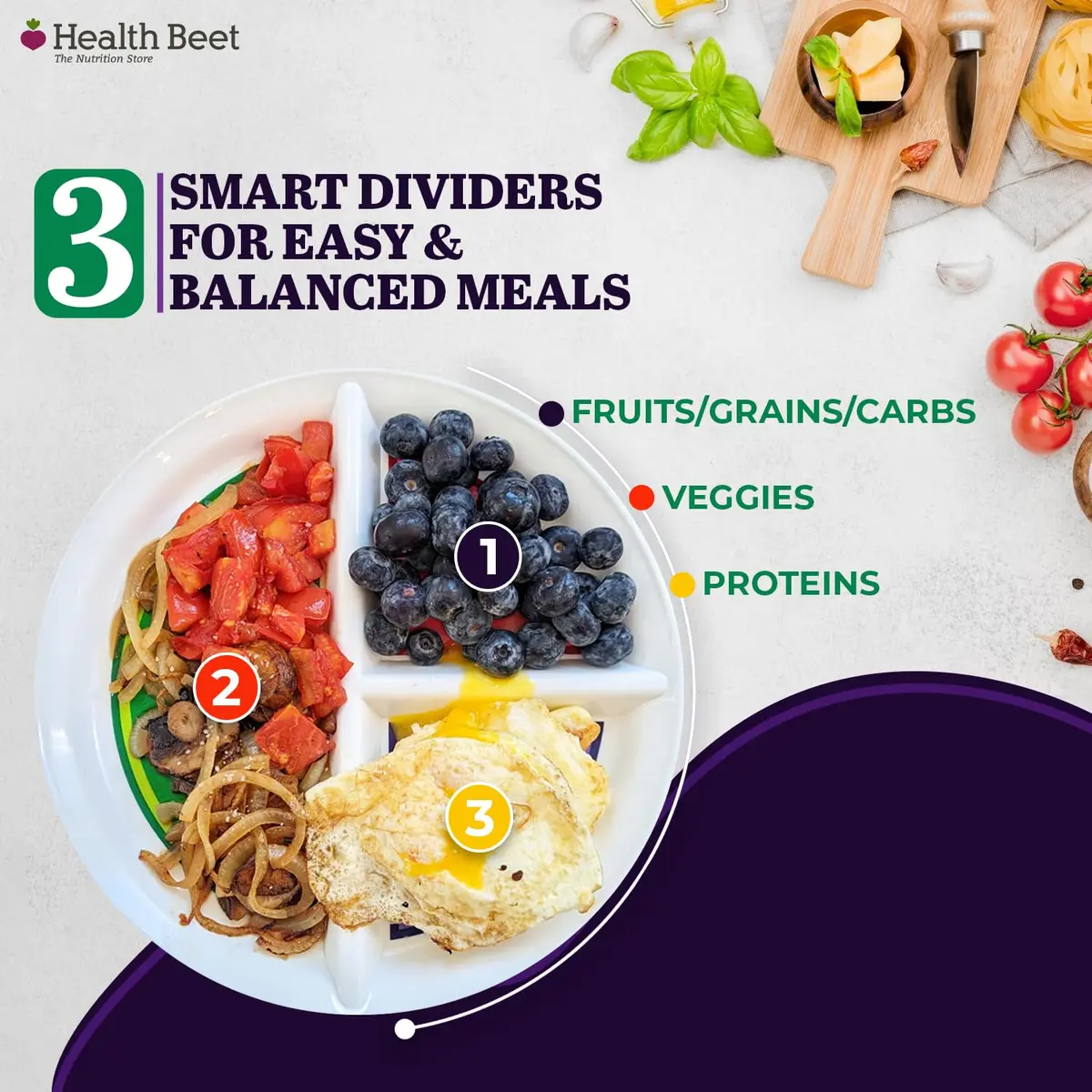 Health Beet 10” Diabetic Portion Control Plate 4 Pack | Balanced Eating Sections for Veggies Carbs Protein - view 6