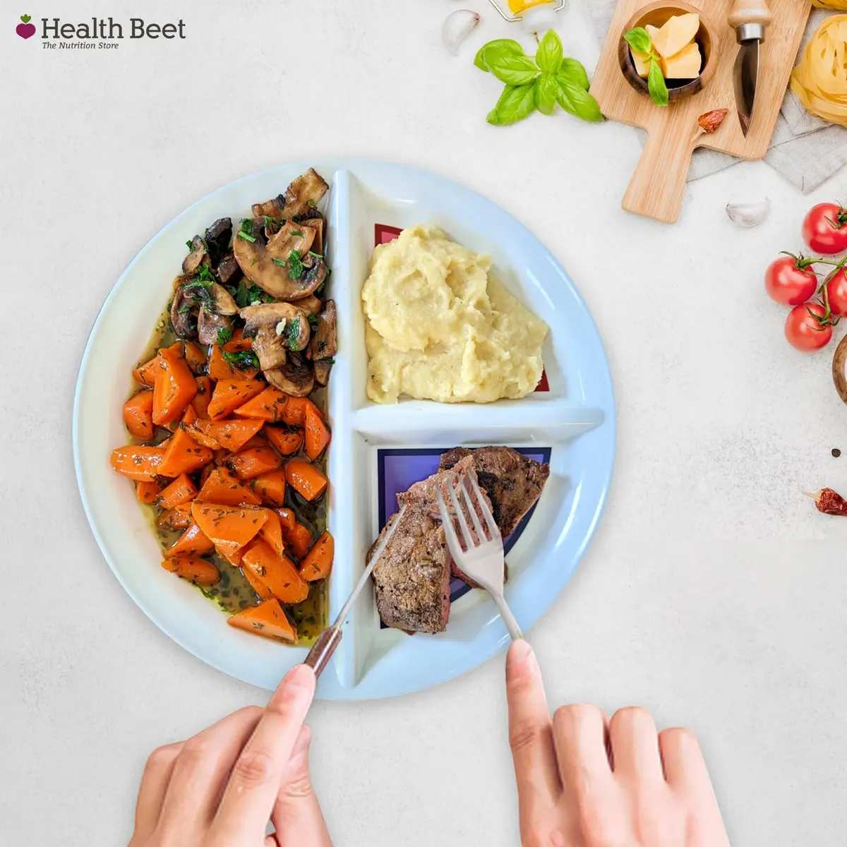 Health Beet 10” Diabetic Portion Control Plate 4 Pack | Balanced Eating Sections for Veggies Carbs Protein - view 8