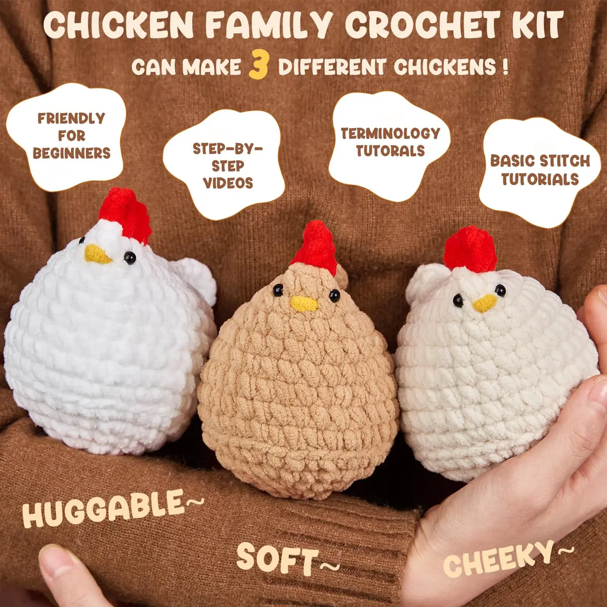 MAGIMUSE Crochet Kit for Beginners, 3 Pcs Chicken Crochet Craft Kit | Step-by-Step Video & Extra Yarn - view 5