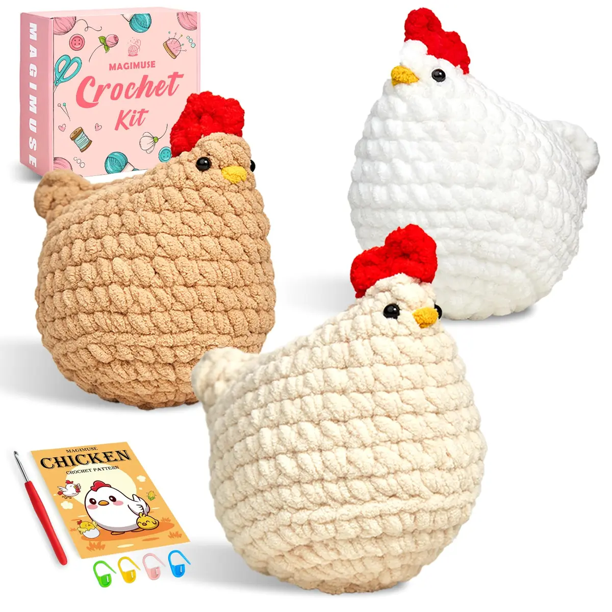 MAGIMUSE Crochet Kit for Beginners, 3 Pcs Chicken Crochet Craft Kit | Step-by-Step Video & Extra Yarn - view 8