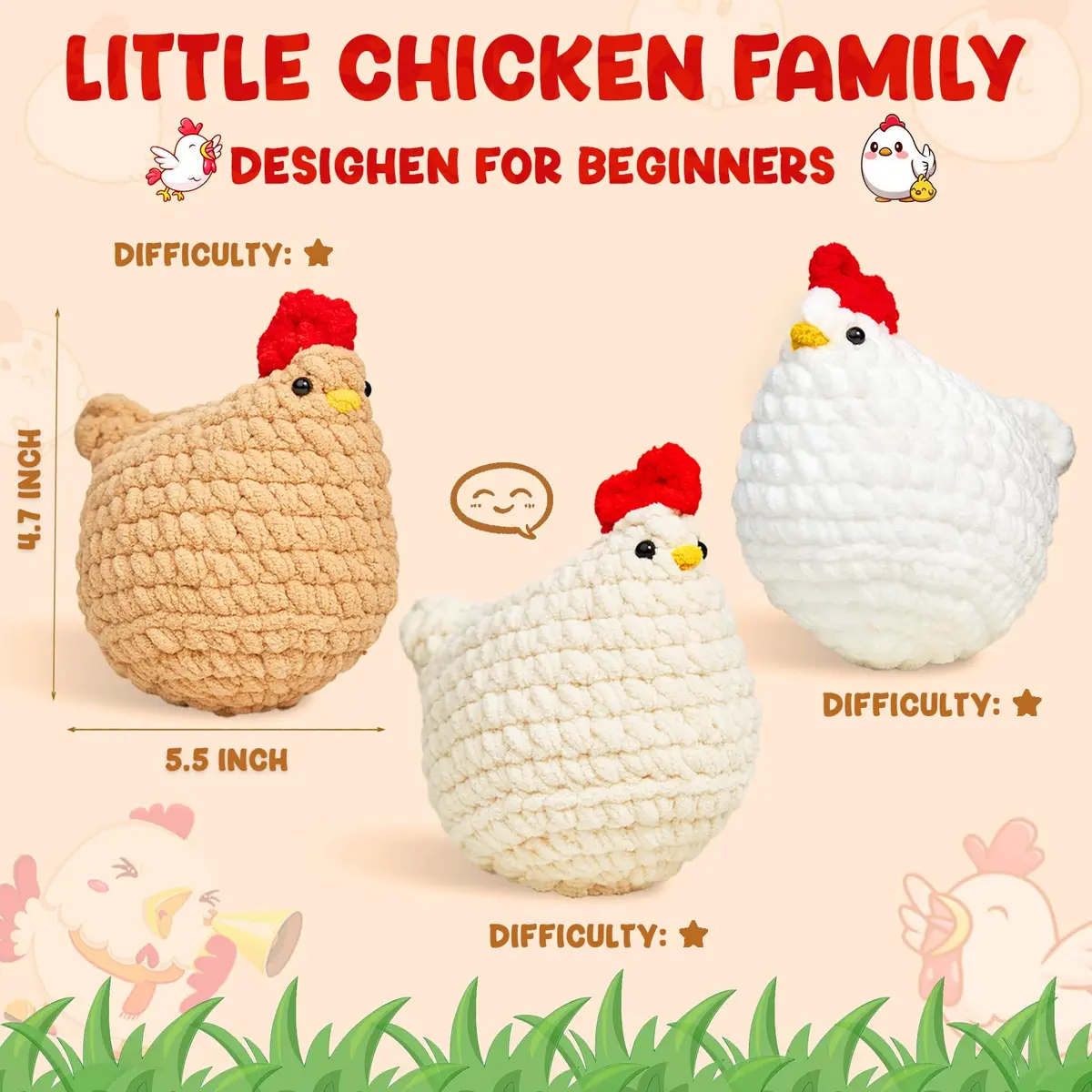MAGIMUSE Crochet Kit for Beginners, 3 Pcs Chicken Crochet Craft Kit | Step-by-Step Video & Extra Yarn - view 2