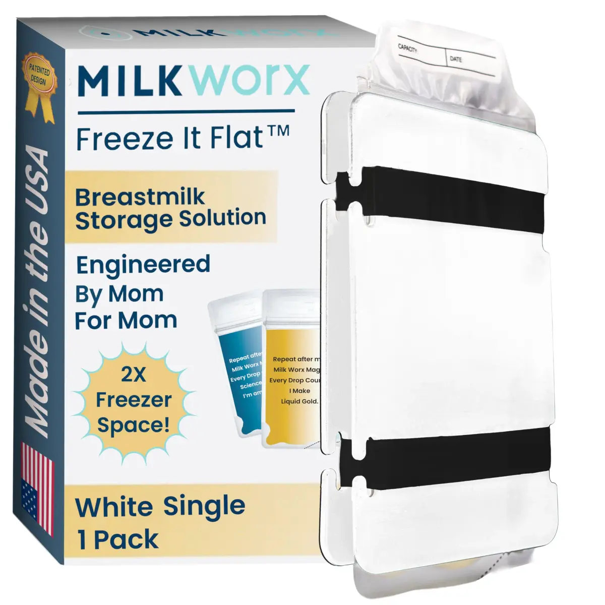MilkWorx Freeze It Flat Breastmilk Freezer Organizer White 10.9cm (4.38in) | USA-Made for Efficient Breastmilk Storage - main product image