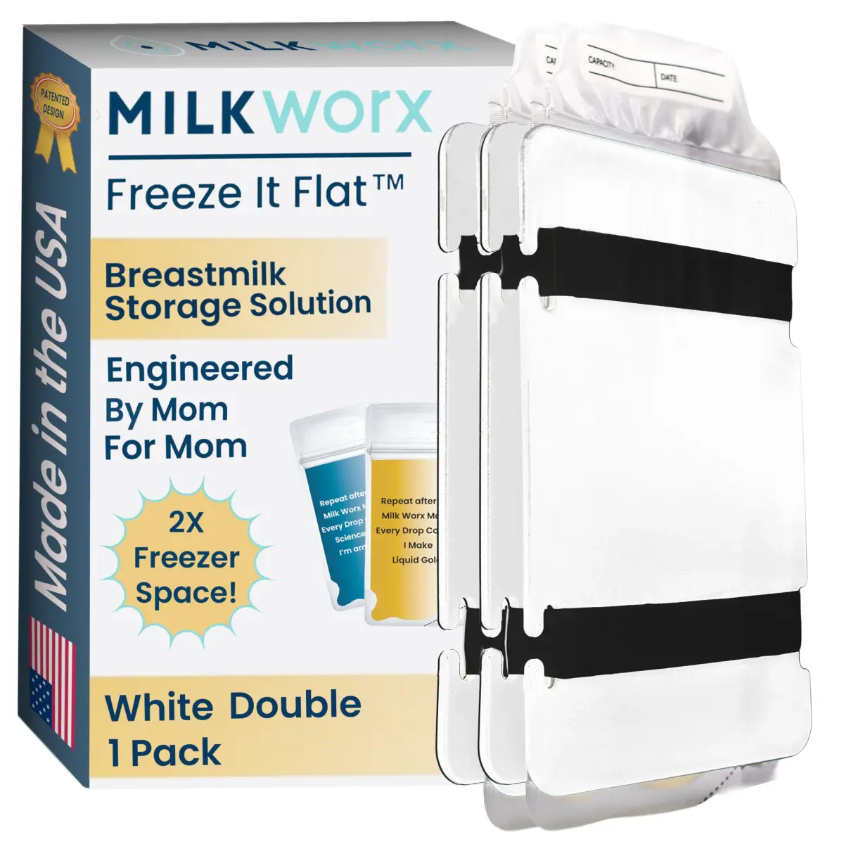 MilkWorx Freeze It Flat Breastmilk Freezer Organizer White 16.2 cm (6.38 in) | Patented USA-Made Design for Double Freezer Space - main product image
