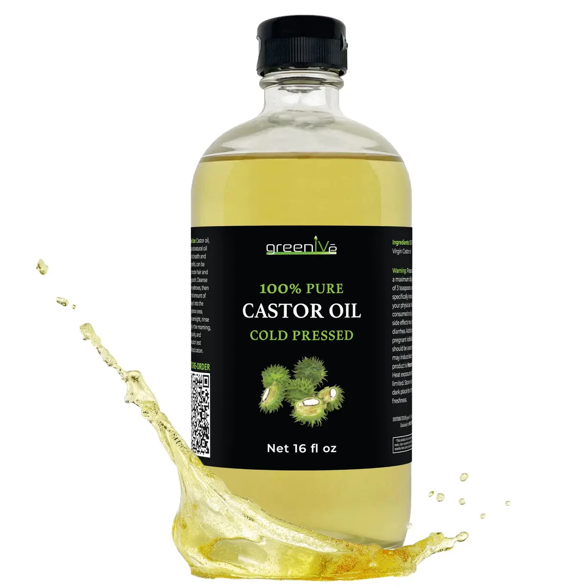GreenIVe 100% Pure Cold Pressed Castor Oil 473ml (16 Fl Oz) | For Hair Growth & Skin Hydration - main product image