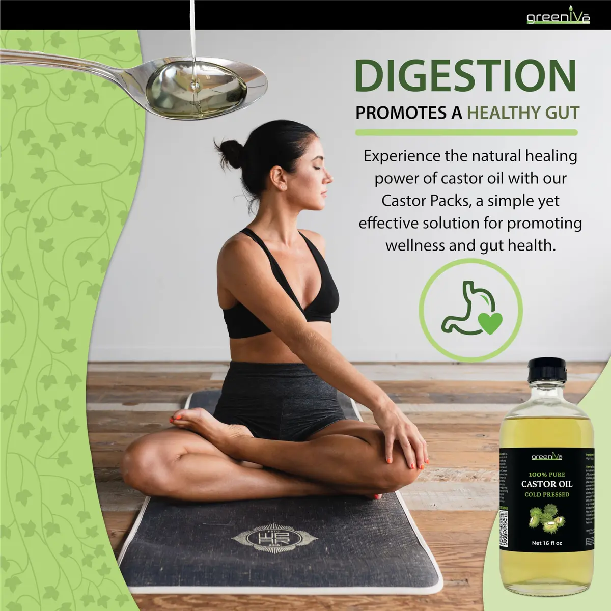 GreenIVe 100% Pure Cold Pressed Castor Oil 473ml (16 Fl Oz) | For Hair Growth & Skin Hydration - view 6