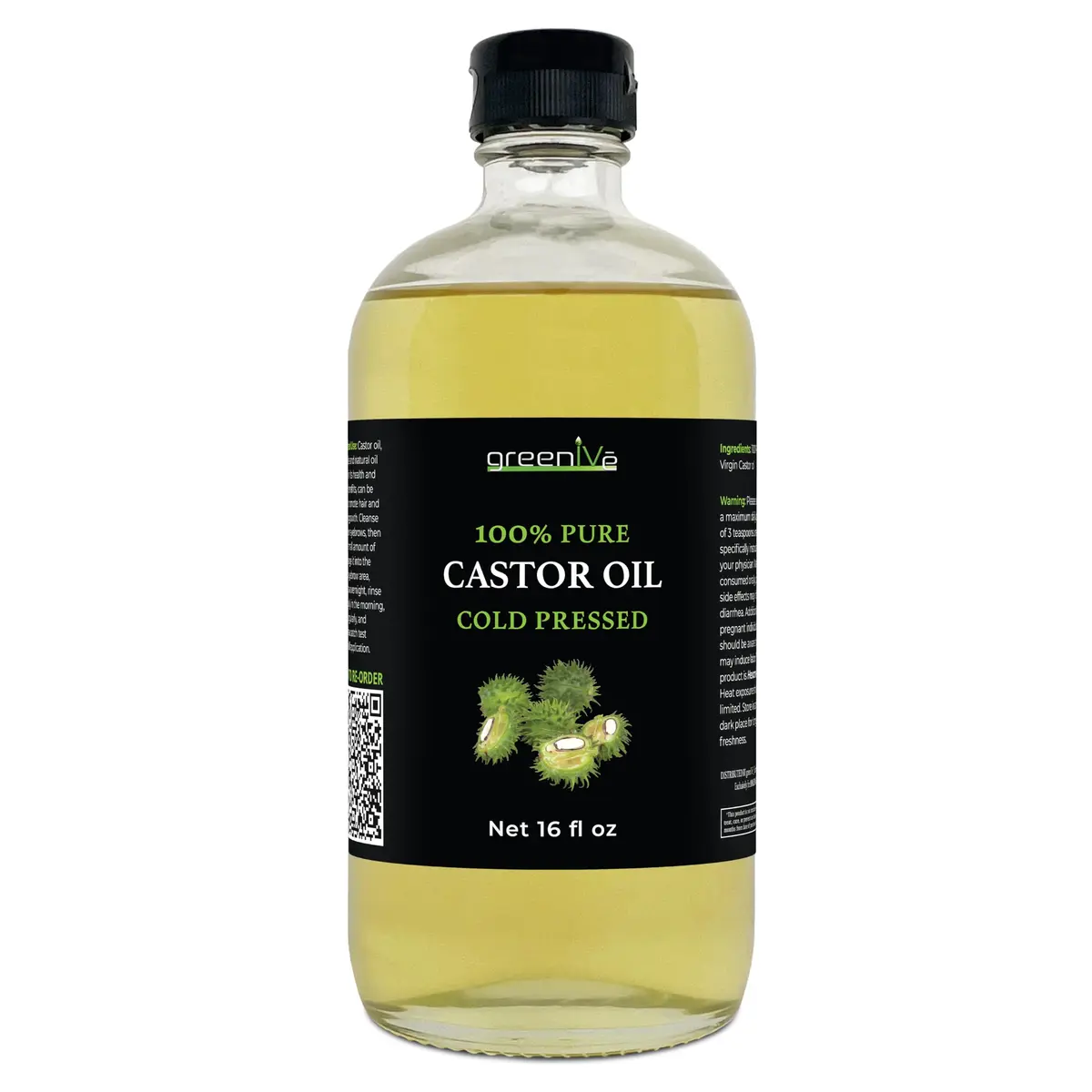 GreenIVe 100% Pure Cold Pressed Castor Oil 473ml (16 Fl Oz) | For Hair Growth & Skin Hydration - view 2