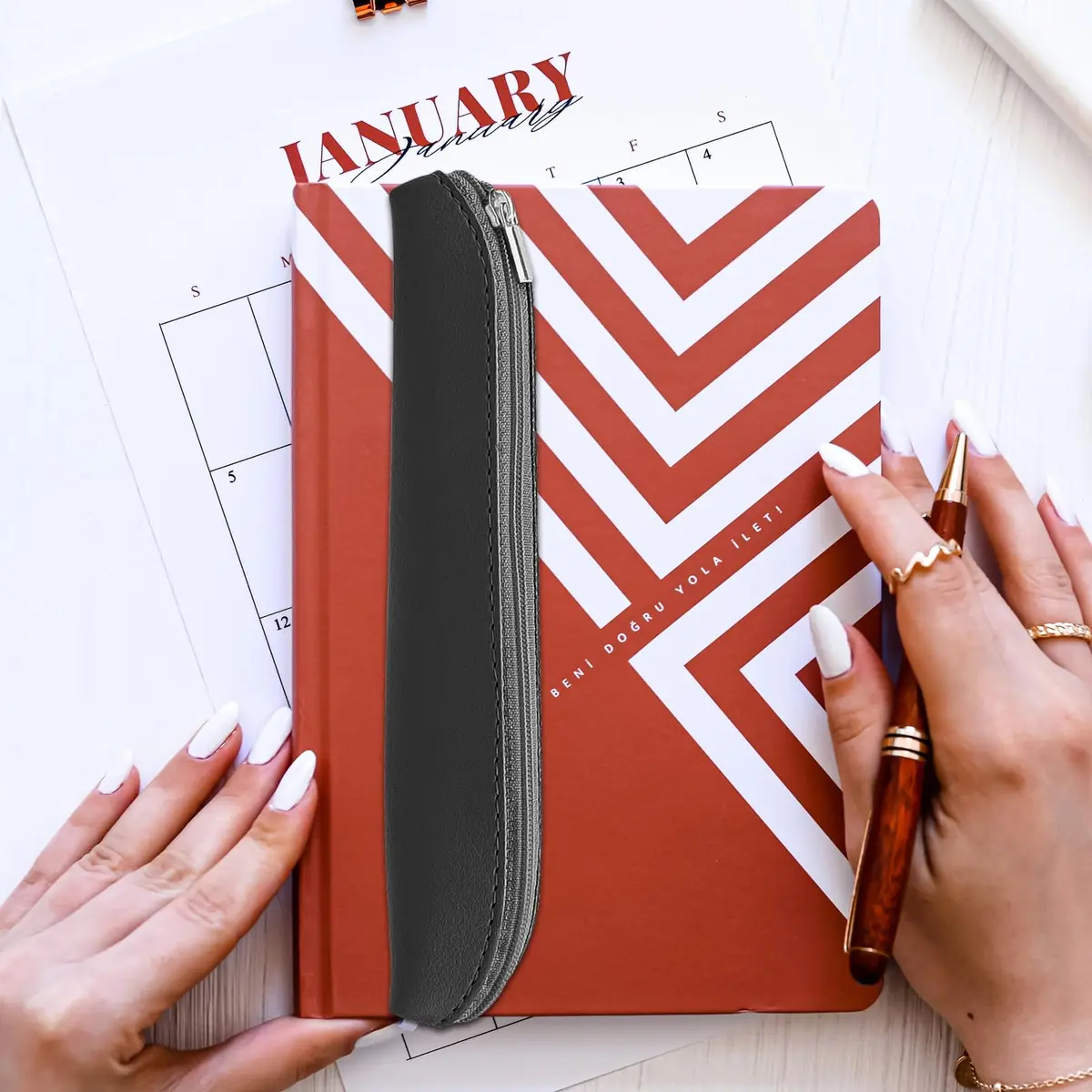 Aswewamt 5 Pcs Elastic Notebook Band Holders PU Leather Adjustable Pen Zipper Sleeve Pouch for Notebook Planners Binders Books | Multifunctional, Portable, PU Leather - view 4