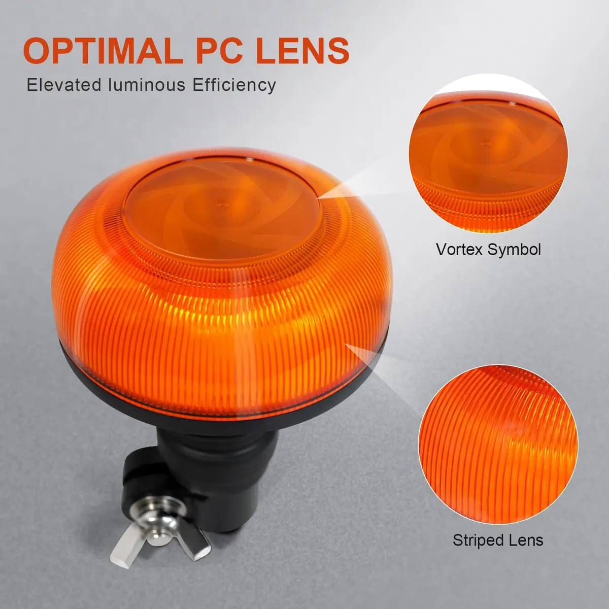 Agrieyes W57P Amber LED Beacon Light, Pole Mount Strobe Light 19W (12V) | High Visibility Emergency Vehicle Warning Light - view 2