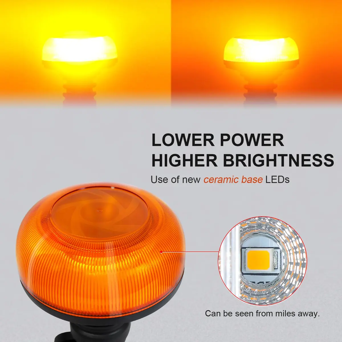 Agrieyes W57P Amber LED Beacon Light, Pole Mount Strobe Light 19W (12V) | High Visibility Emergency Vehicle Warning Light - view 3