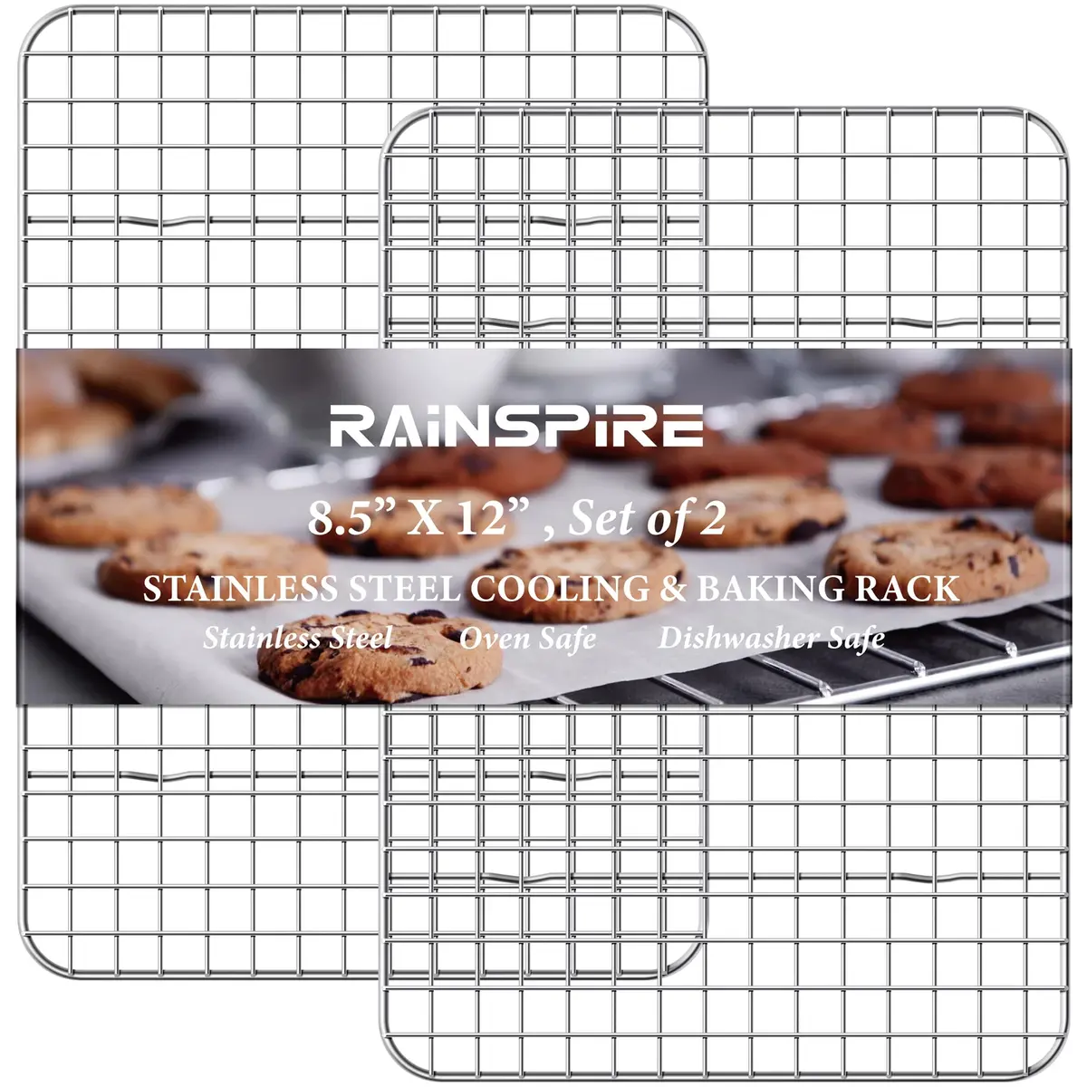 Rainspire 304 Stainless Steel Cooling Racks 21cm x 30cm (8.5"x12") 2-Pack | Rust-Resistant Oven-Safe Wire Racks for Baking & Roasting - main product image