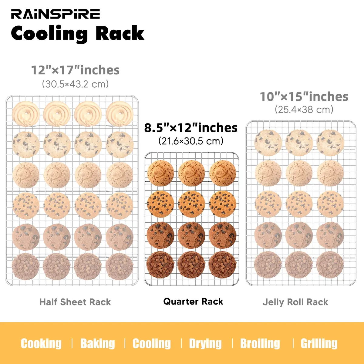 Rainspire 304 Stainless Steel Cooling Racks 21cm x 30cm (8.5"x12") 2-Pack | Rust-Resistant Oven-Safe Wire Racks for Baking & Roasting - view 2