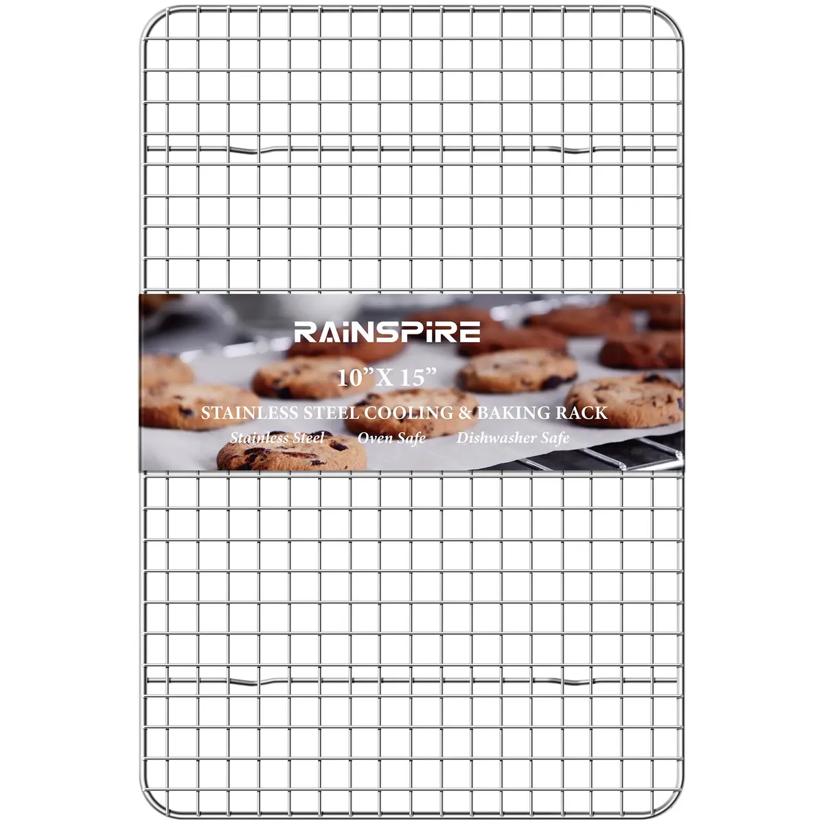Rainspire 304 Stainless Steel Cooling Rack 10"x15" (25.6cm x 37.4cm) | Heavy Duty Oven Safe Wire Rack for Baking, Broiling, Roasting - main product image