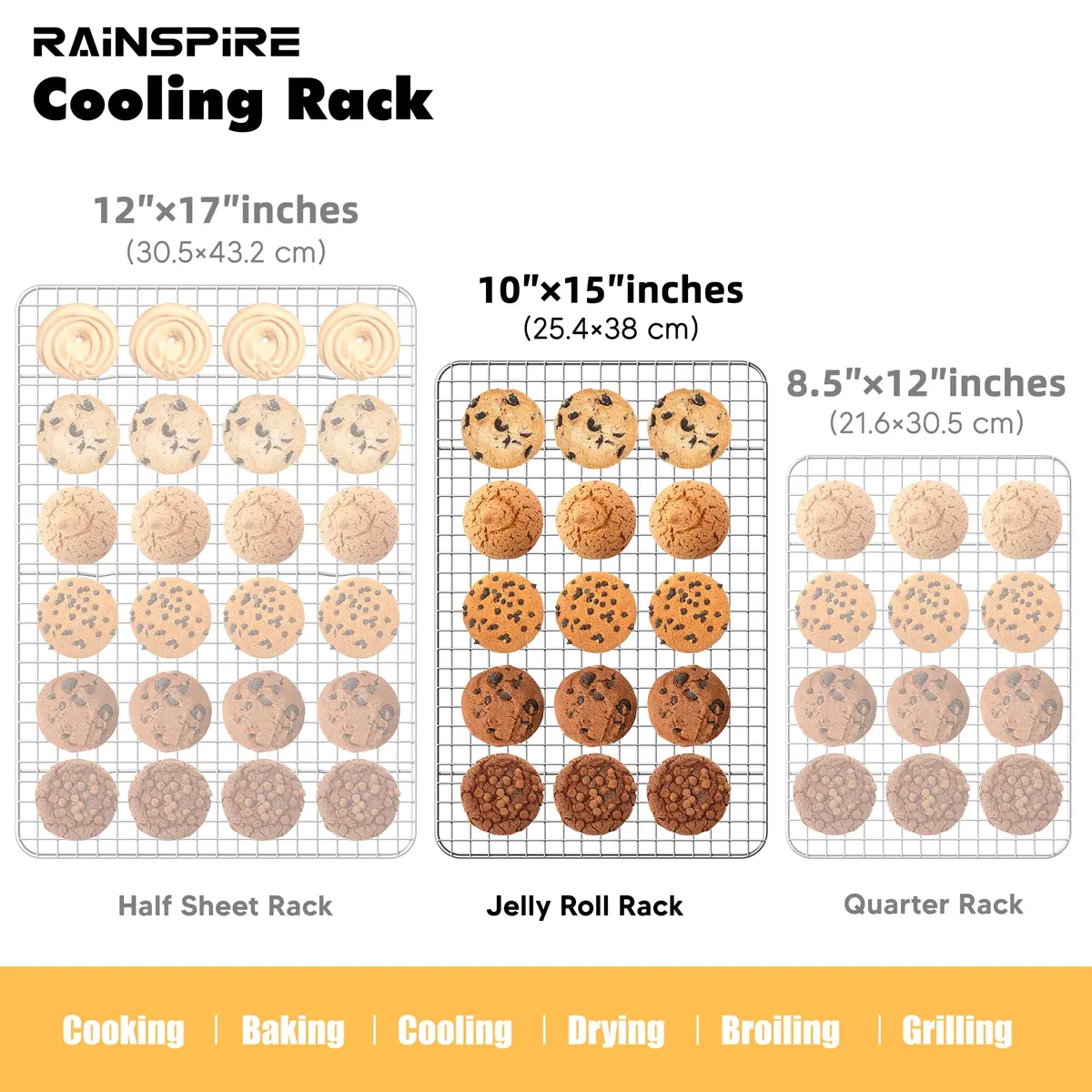 Rainspire 304 Stainless Steel Cooling Rack 10"x15" (25.6cm x 37.4cm) | Heavy Duty Oven Safe Wire Rack for Baking, Broiling, Roasting - view 2