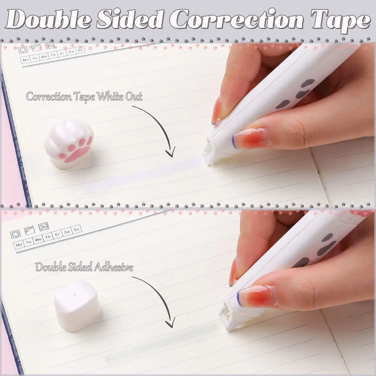 Kogcmeetl 9 Pcs Cute Cat Paw Stationery Set White | Retractable Eraser, Correction Tape, Sharpener, Ruler, Scissors, Knife, Sticky Notes - view 4