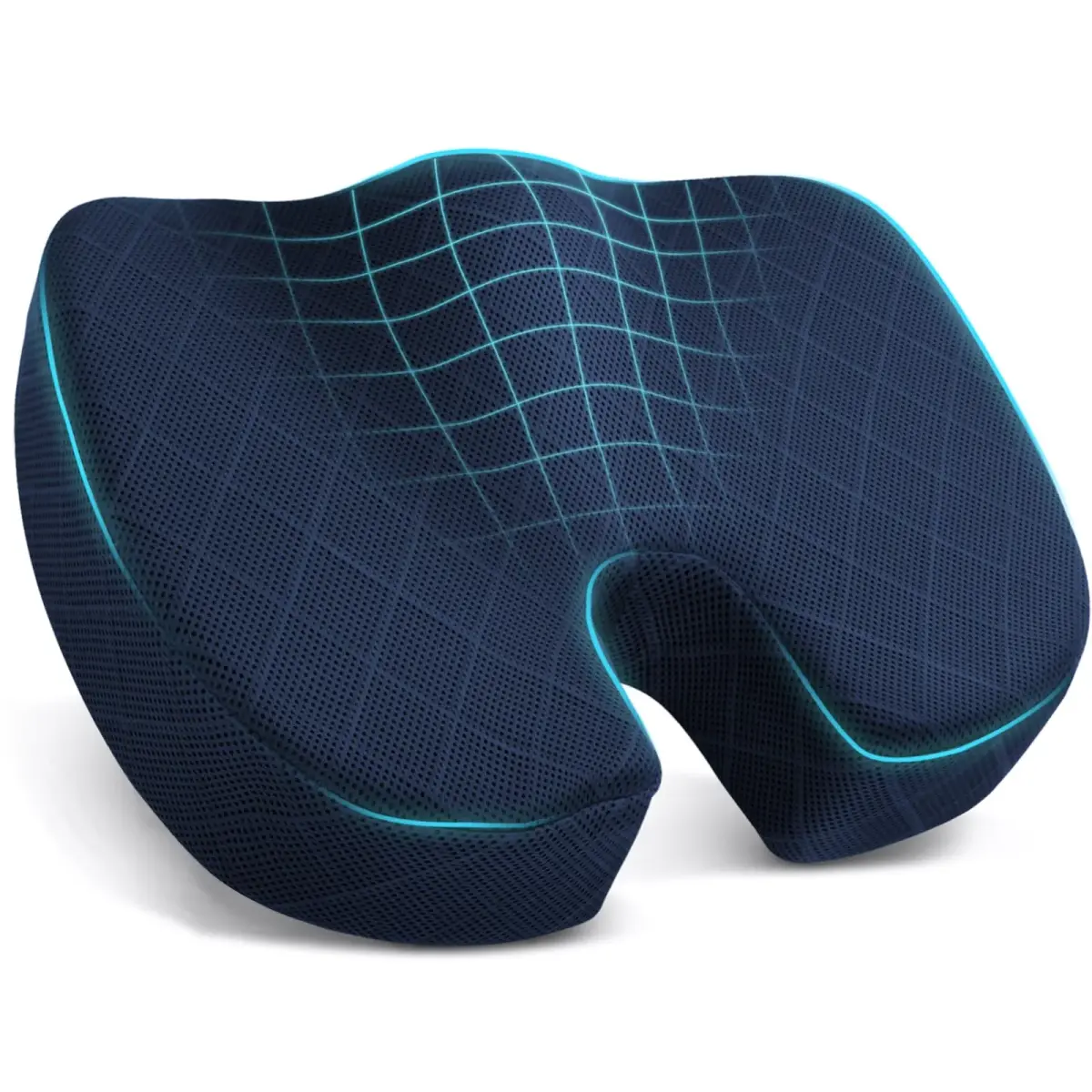 TushGuard Memory Foam Seat Cushion Blue | Ergonomic U-Shape for Office Chair, Car, Airplane, Bleacher - Sciatica & Coccyx Pain Relief - main product image