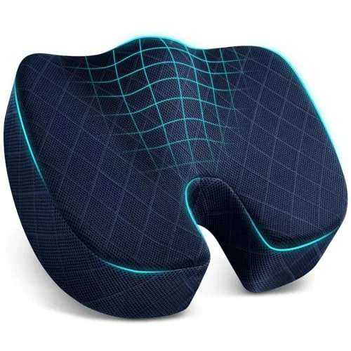 TushGuard Memory Foam Seat Cushion for Office Chair, Car, Airplane - Large Blue | Ergonomic U-Shape for Long Sitting Comfort - main product image