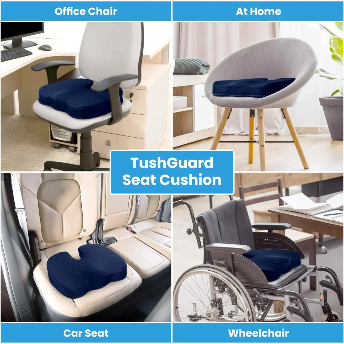 TushGuard Memory Foam Seat Cushion Blue | Ergonomic U-Shape for Office Chair, Car, Airplane, Bleacher - Sciatica & Coccyx Pain Relief - view 5