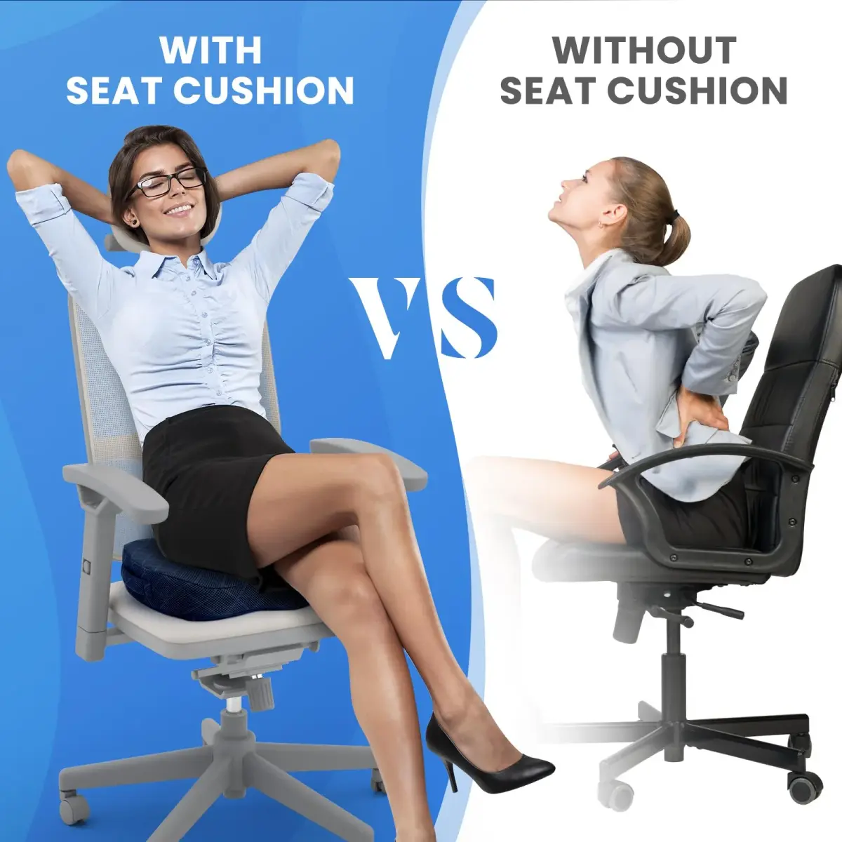 TushGuard Memory Foam Seat Cushion Blue | Ergonomic U-Shape for Office Chair, Car, Airplane, Bleacher - Sciatica & Coccyx Pain Relief - view 7