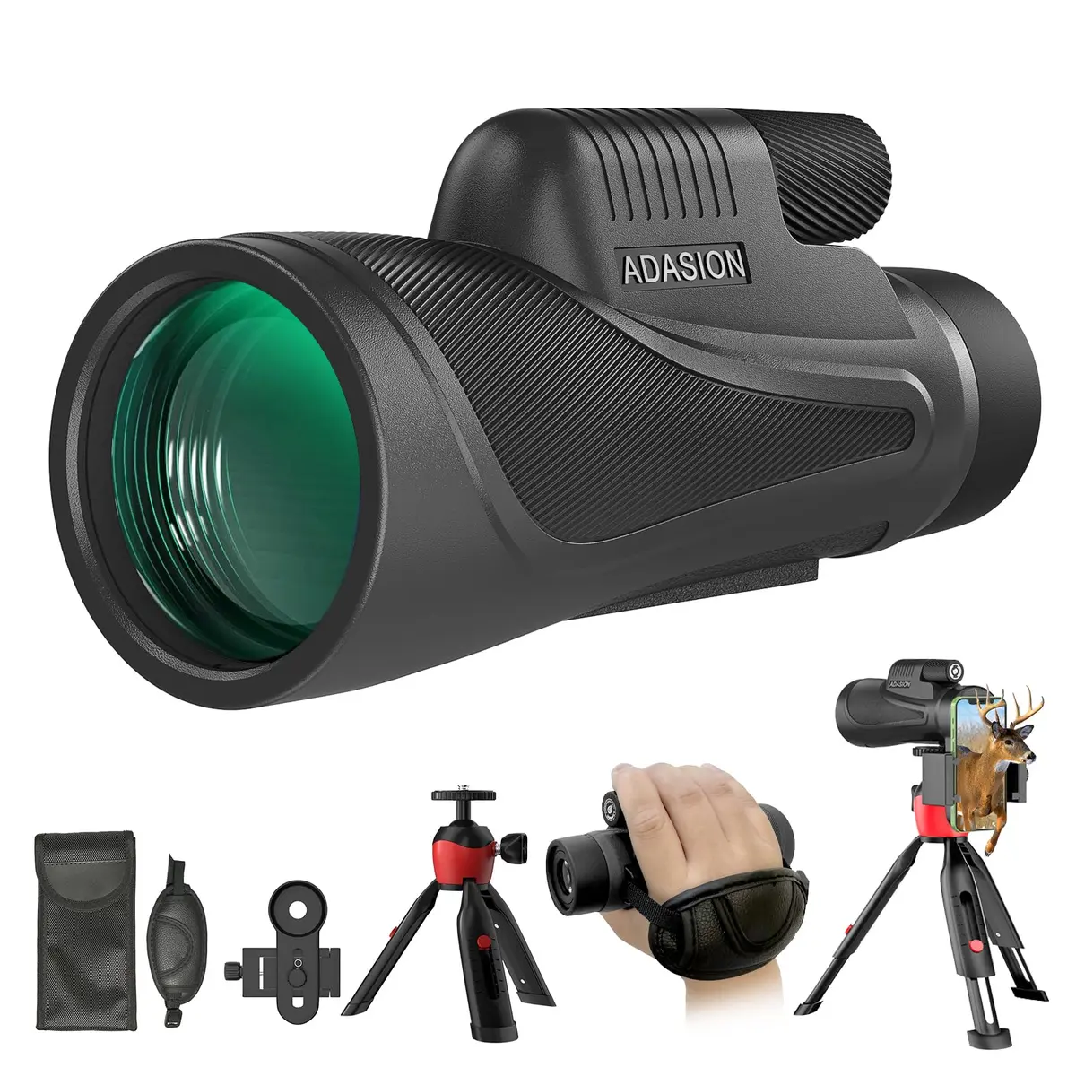Adasion 15x56 Monoculars for Adults High Powered | HD Vision, IPX7 Waterproof, Phone Adapter & Tripod - main product image