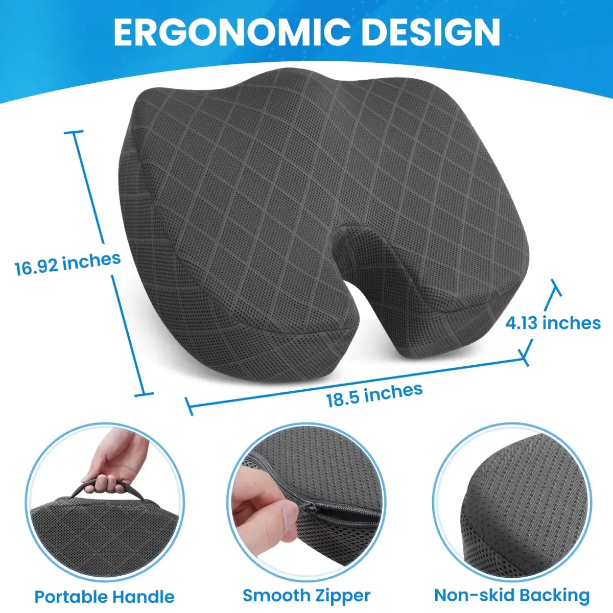 TushGuard Grey XX-Large Seat Cushion | Ergonomic Memory Foam for Office Chair & Car Seat - view 2