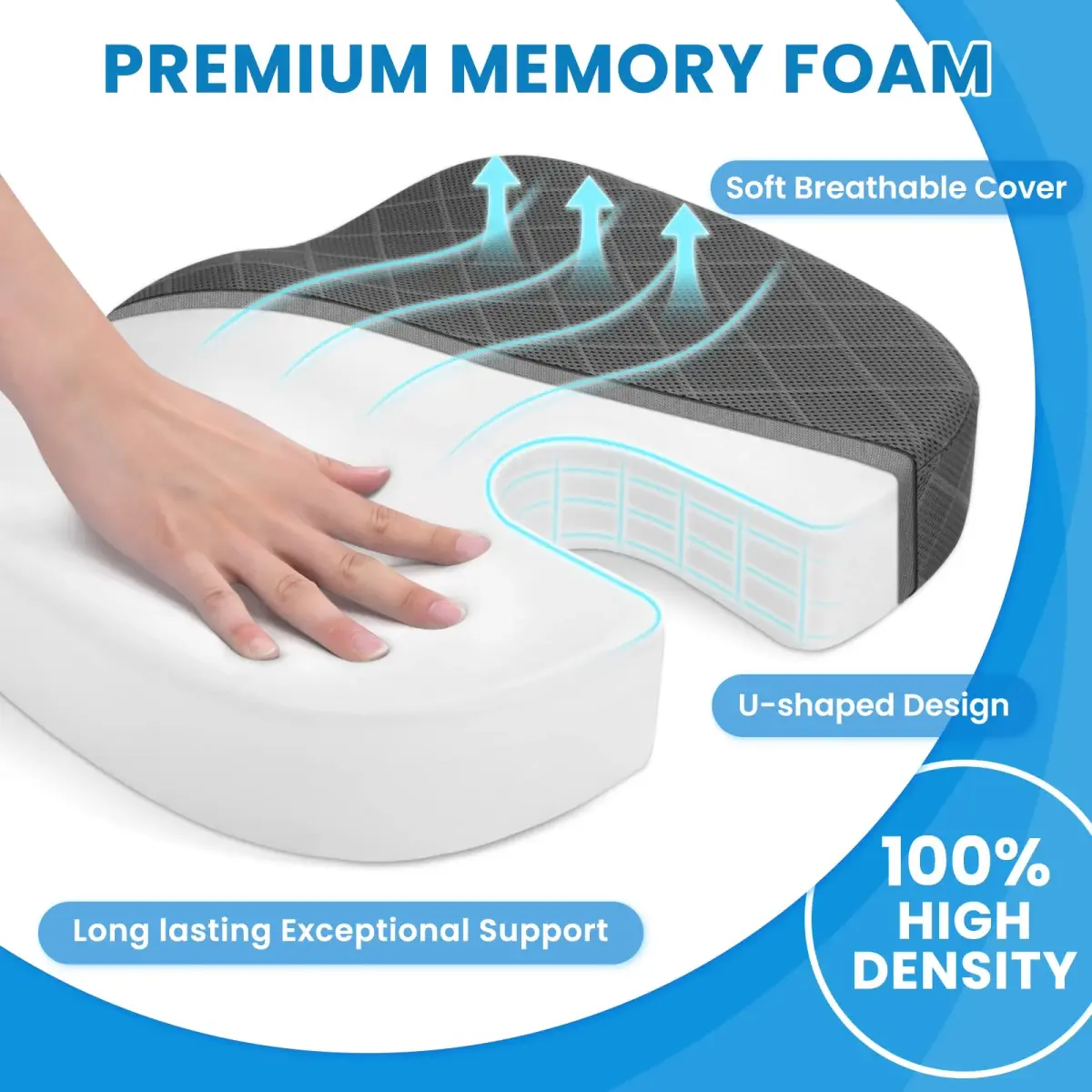 TushGuard Grey XX-Large Seat Cushion | Ergonomic Memory Foam for Office Chair & Car Seat - view 3