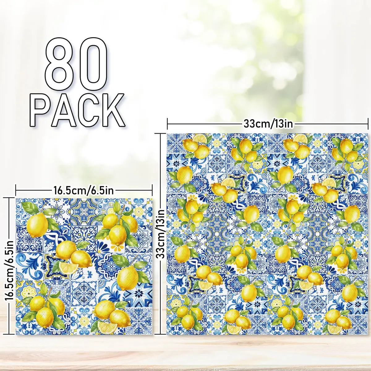 JarThenaAMCS Disposable Napkins 80Pcs Tiles Lemons Blue Yellow | Elegant Party Table Decor - view 2