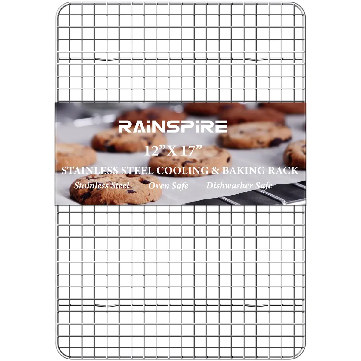 Rainspire Stainless Steel Cooling Rack 12"x17" (30cm x 43cm) | Oven Safe, Dishwasher Safe, Rust-Resistant - main product image