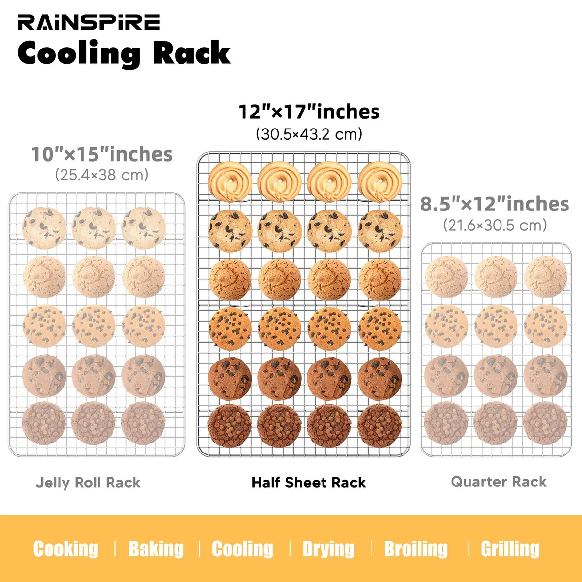 Rainspire Stainless Steel Cooling Rack 12"x17" (30cm x 43cm) | Oven Safe, Dishwasher Safe, Rust-Resistant - view 2