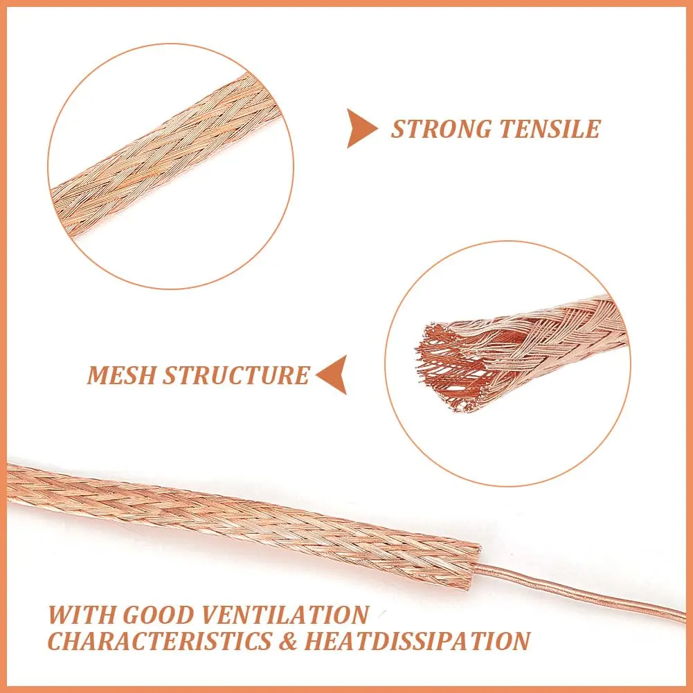 BENECREAT 6mm Copper Braided Wire 8.75 Yards (25.4 mm / 1mm Thick) | Ground Strap for Noise Reduction - view 4