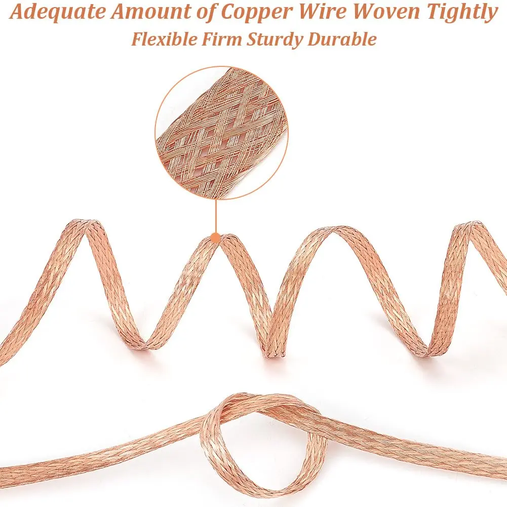 BENECREAT 6mm Copper Braided Wire 8.75 Yards (25.4 mm / 1mm Thick) | Ground Strap for Noise Reduction - view 5