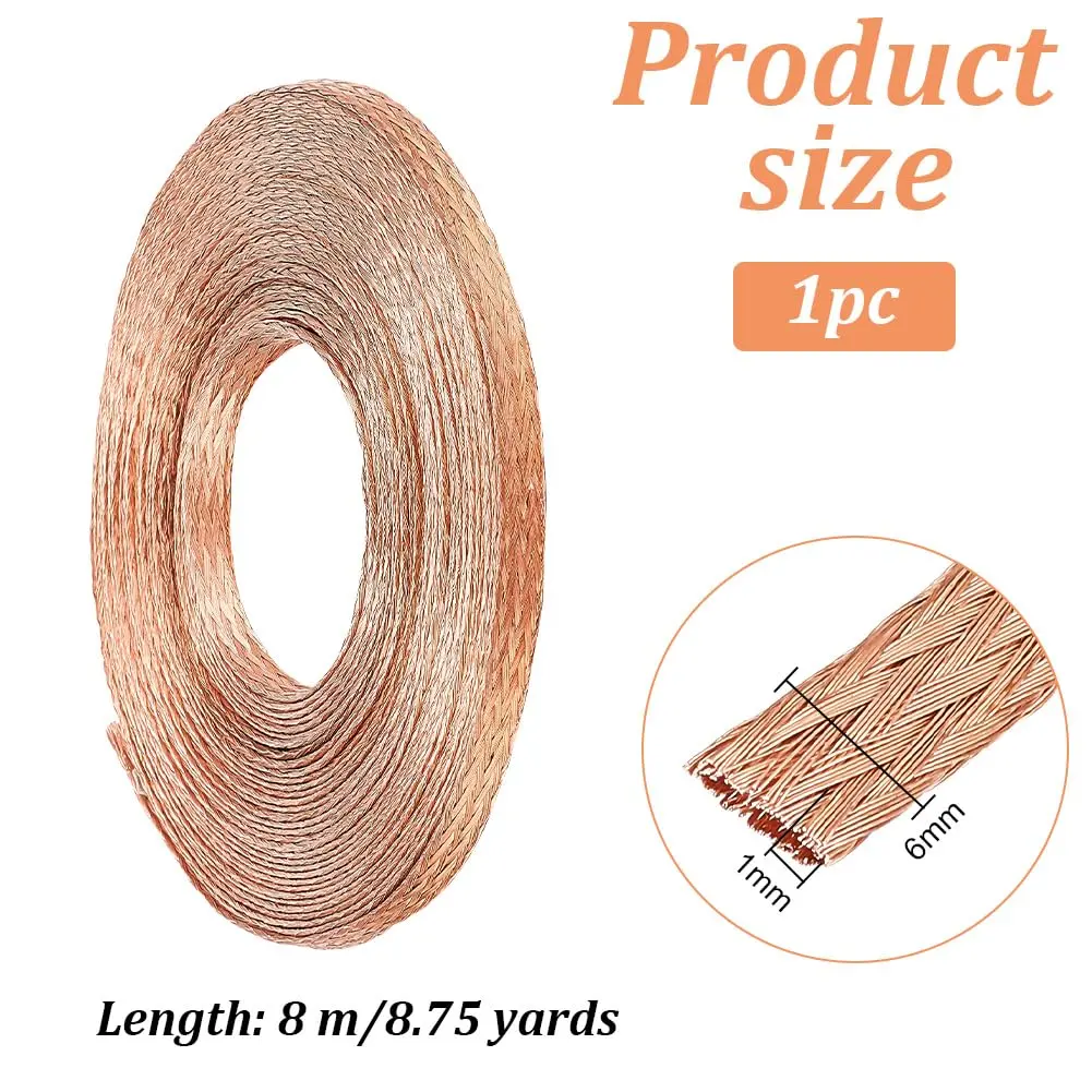 BENECREAT 6mm Copper Braided Wire 8.75 Yards (25.4 mm / 1mm Thick) | Ground Strap for Noise Reduction - view 2