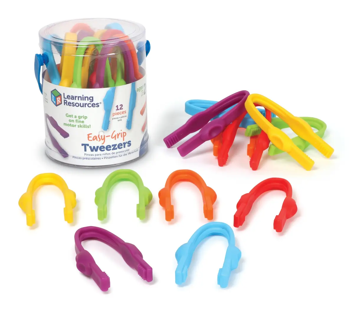 Learning Resources Easy-Grip Tweezers | Develop Fine Motor Skills for Toddlers 2+ | Durable Plastic, 12 Colors - main product image