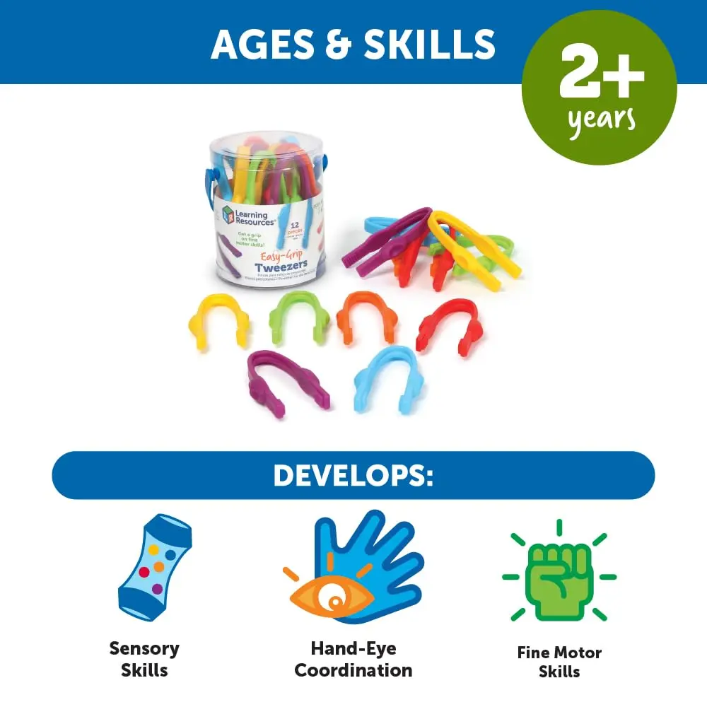 Learning Resources Easy-Grip Tweezers | Develop Fine Motor Skills for Toddlers 2+ | Durable Plastic, 12 Colors - view 5