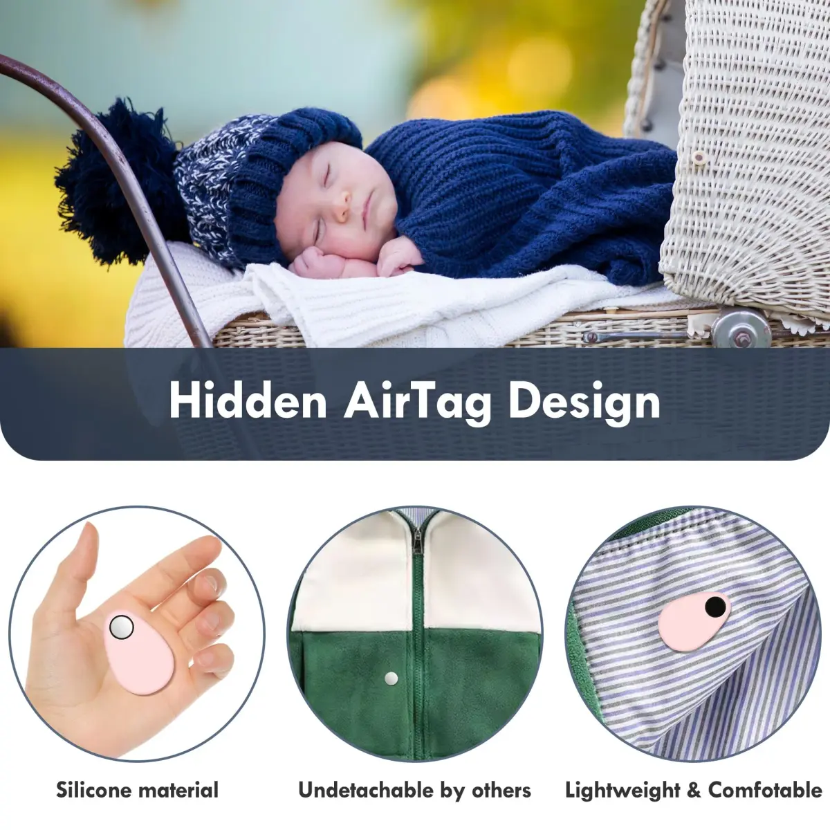 zonsiton Hidden Airtag Holder for Kids 2 Pack Silicone Case with Safety Pins | GPS Tracker Case for Backpacks - view 2