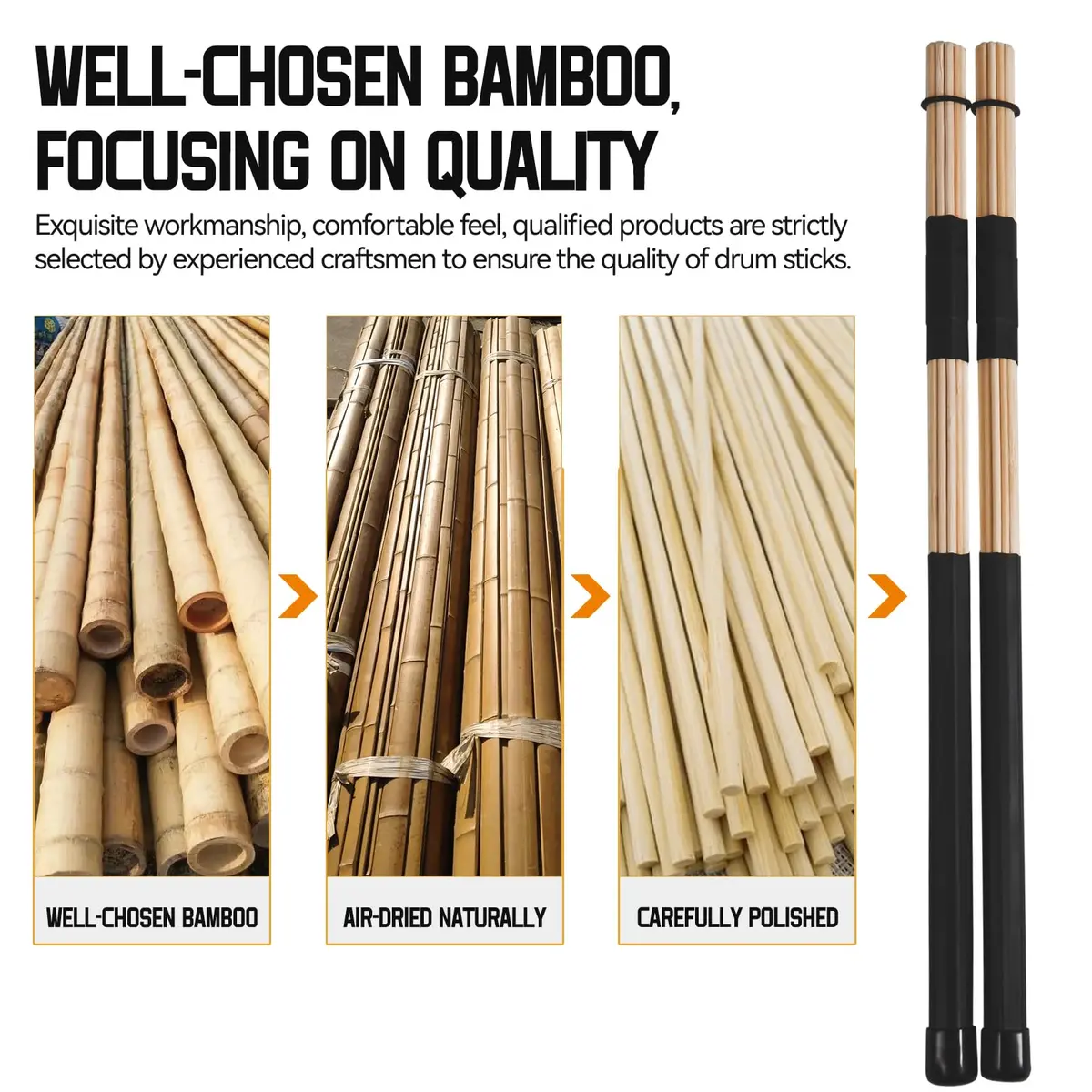 LALAOKS 2Pair Drumsticks Bamboo Punk for Jazz Folk Music | Durable & Eco-Friendly (70-120 chars) - view 5