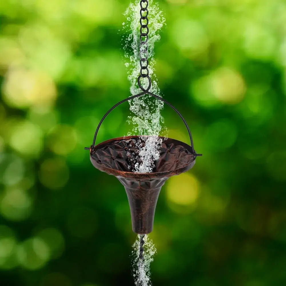 giole 12ft Metal Rain Chain with 12 Funnel Cups | Decorative Downspout Alternative for Homes - view 4