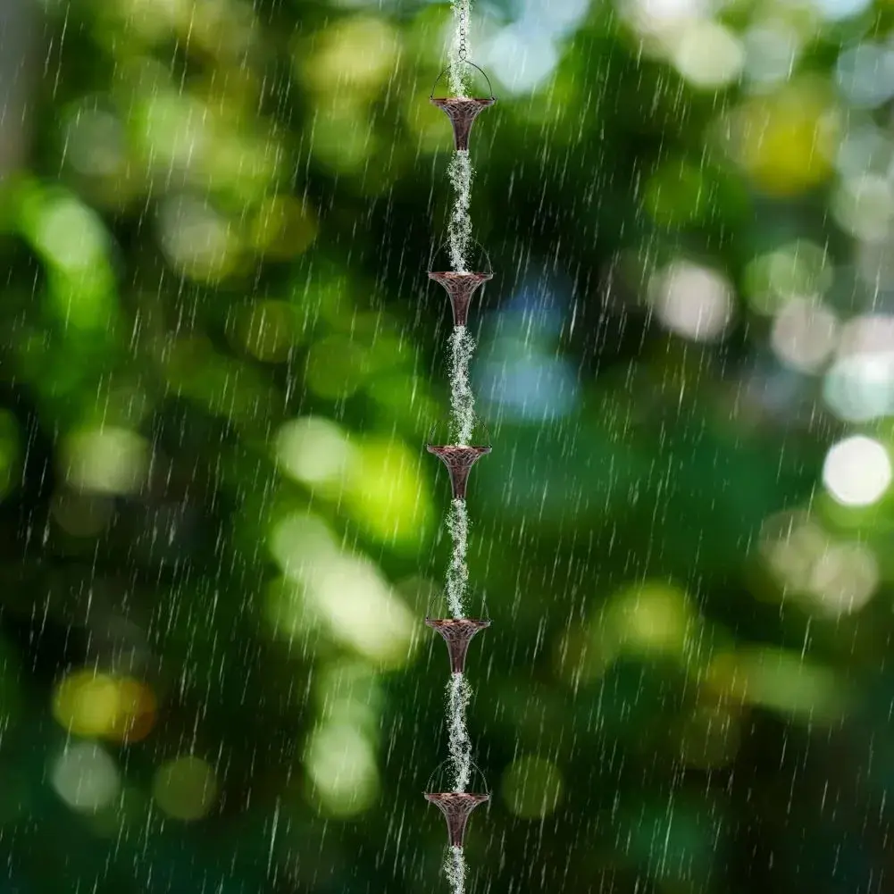 giole 12ft Metal Rain Chain with 12 Funnel Cups | Decorative Downspout Alternative for Homes - view 5