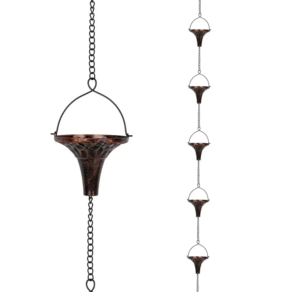 giole 12ft Metal Rain Chain with 12 Funnel Cups | Decorative Downspout Alternative for Homes - main product image
