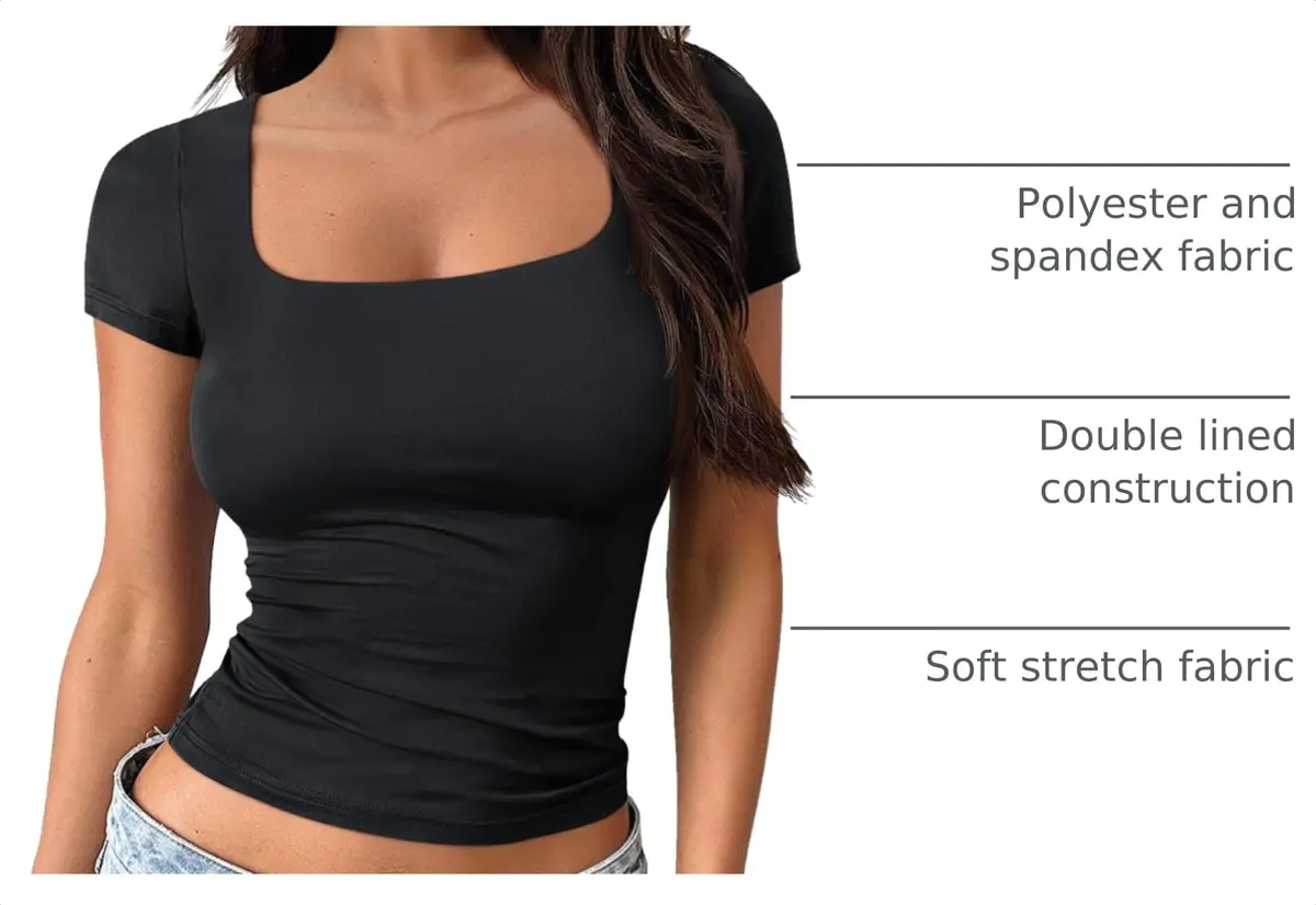 Trendy Queen Double Lined Square Neck Crop Top Medium Black | Breathable & Stretchable for Spring Summer - view 4