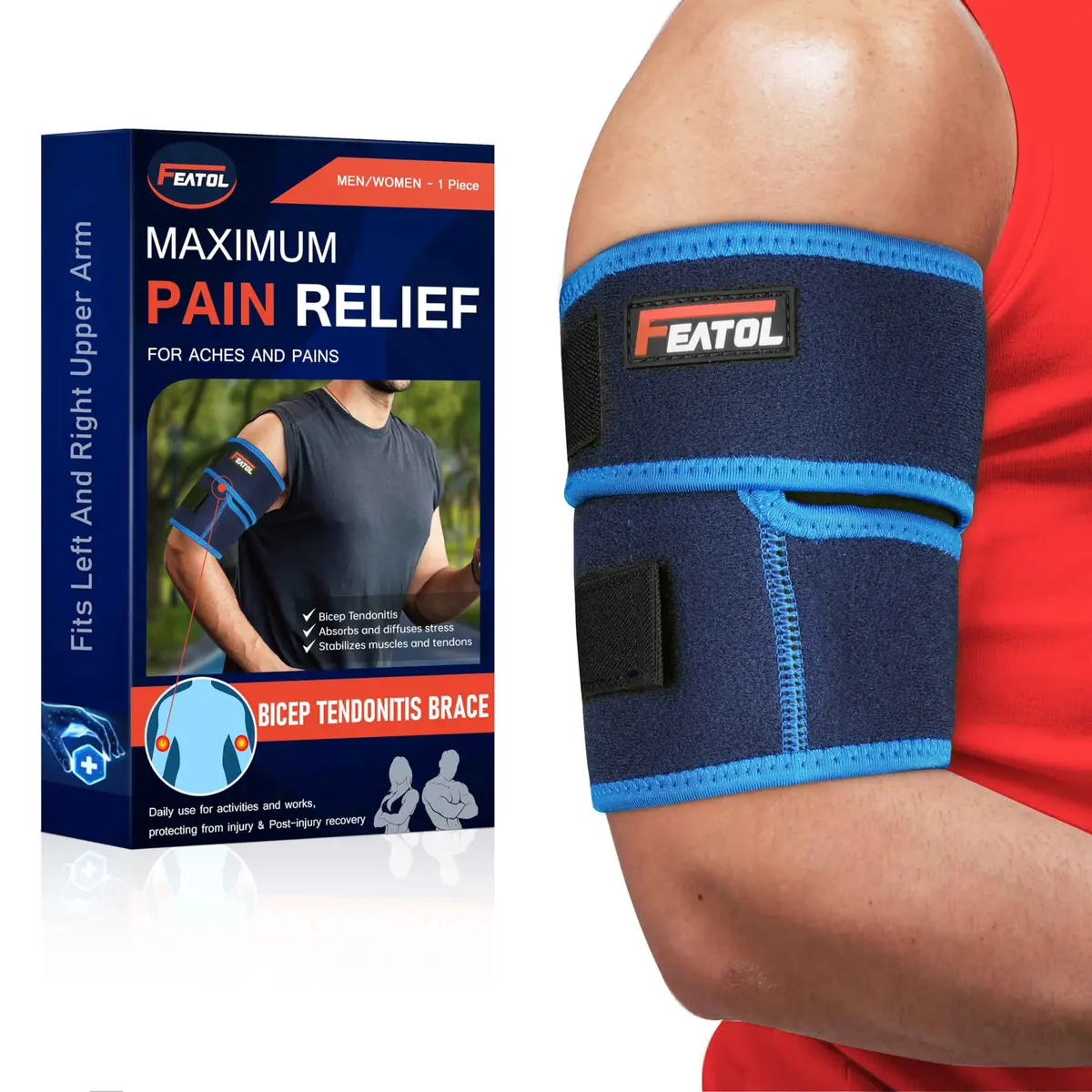 FEATOL Bicep Tendonitis Brace Upper Arm Compression Sleeve Support Bands | All-Day Comfort & Pain Relief - main product image