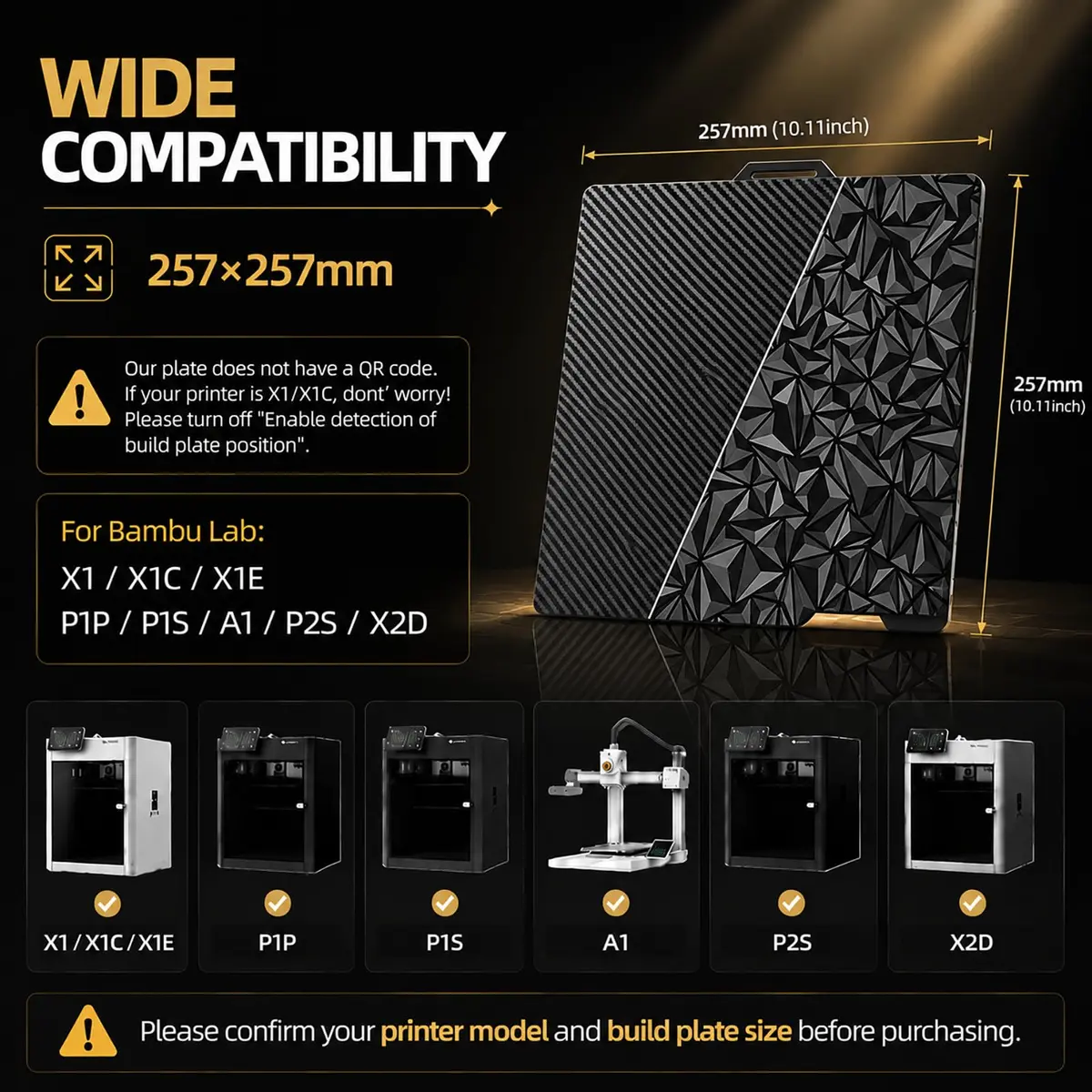 RETUXEP PEO PET 3D Printer Build Plate 257x257mm | Diamond+Carbon Fiber Spring Steel Sheet for Bambu Lab Printers - view 7
