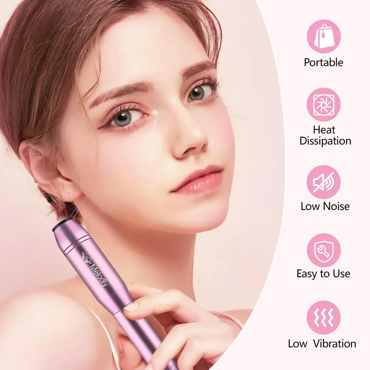 Melodly Electric Nail Drill Kit, Portable USB Efile Set with Iridescent Bits & Sanding Bands, Pink | 20000 RPM - view 7