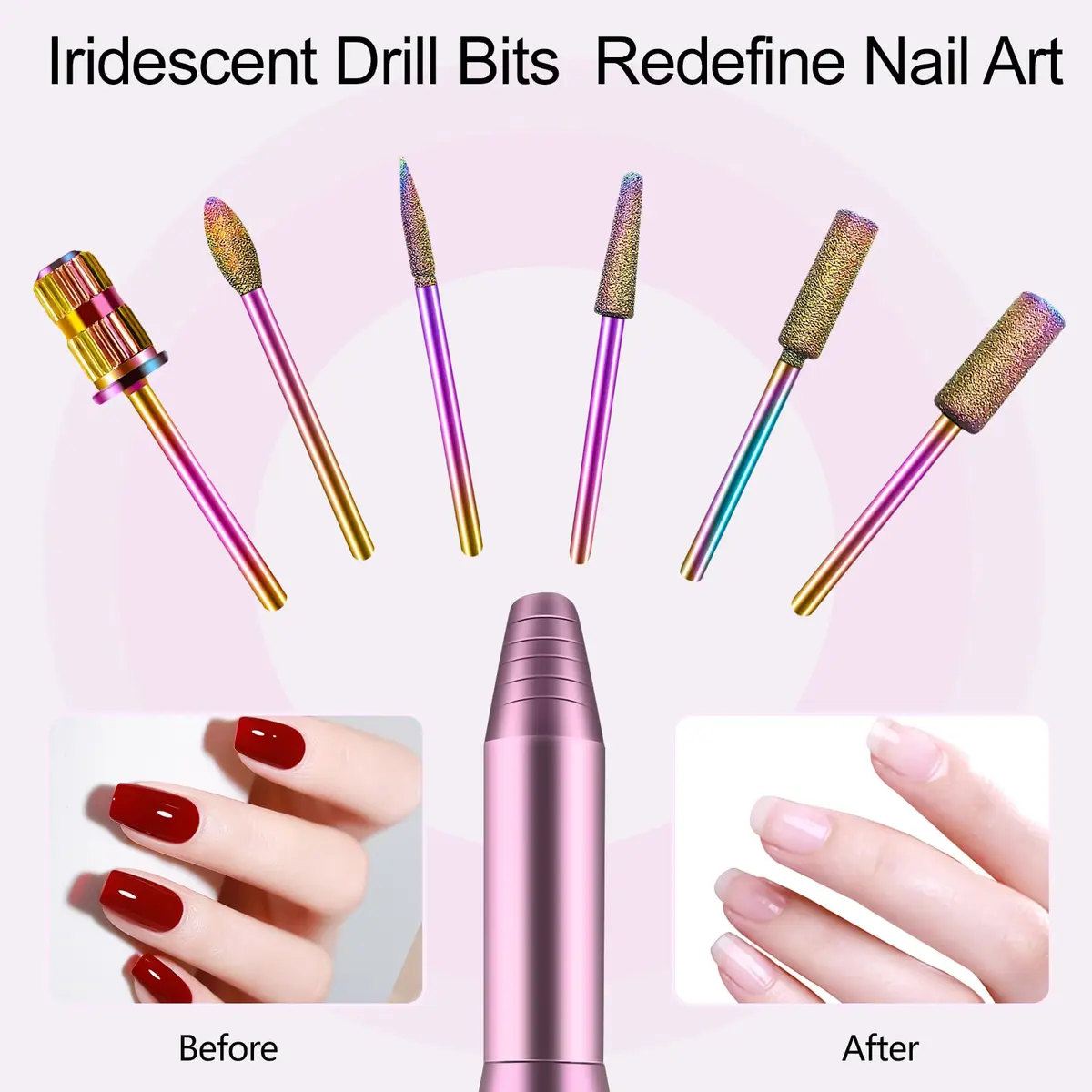 Melodly Electric Nail Drill Kit, Portable USB Efile Set with Iridescent Bits & Sanding Bands, Pink | 20000 RPM - view 8