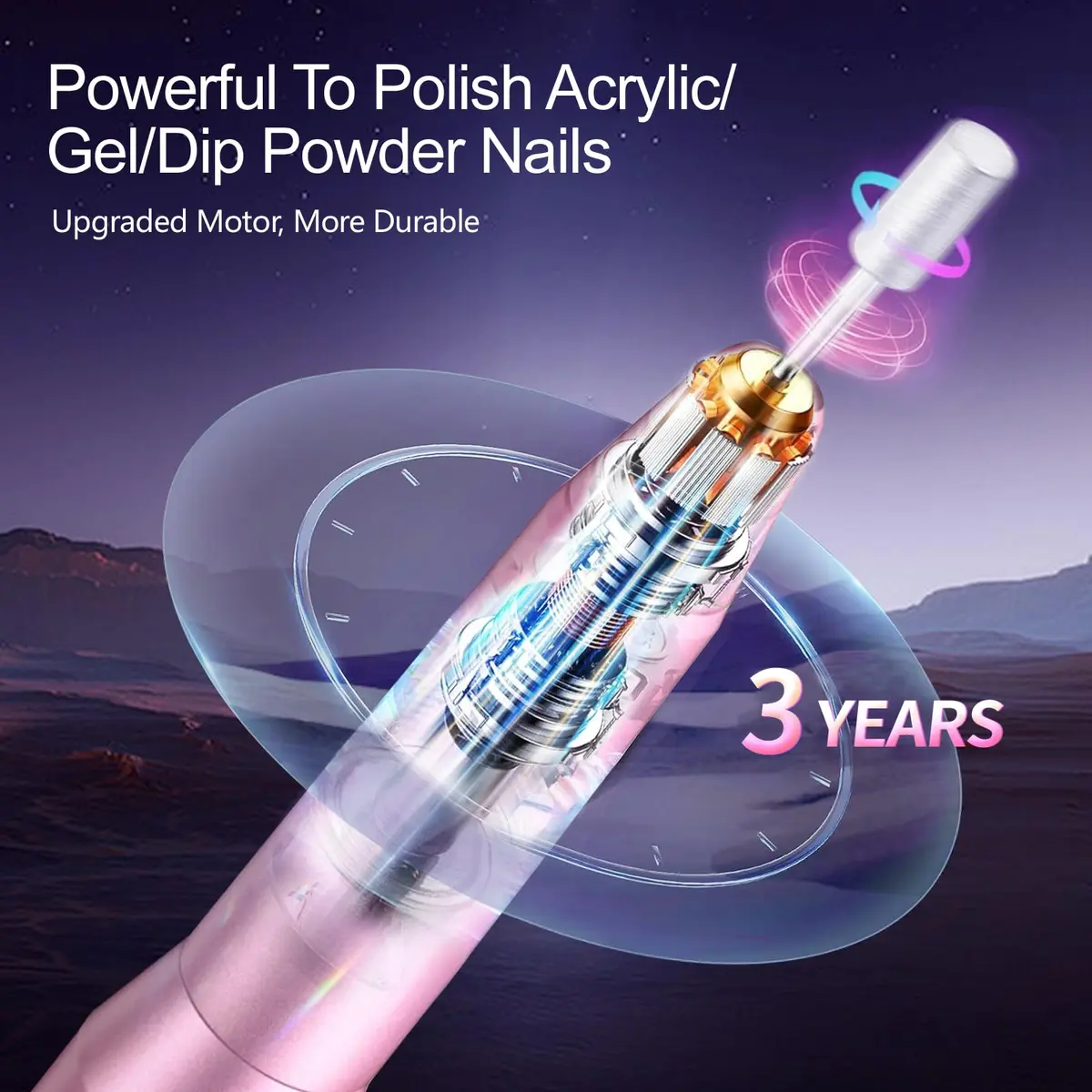 Melodly Electric Nail Drill Kit, Portable USB Efile Set with Iridescent Bits & Sanding Bands, Pink | 20000 RPM - view 3