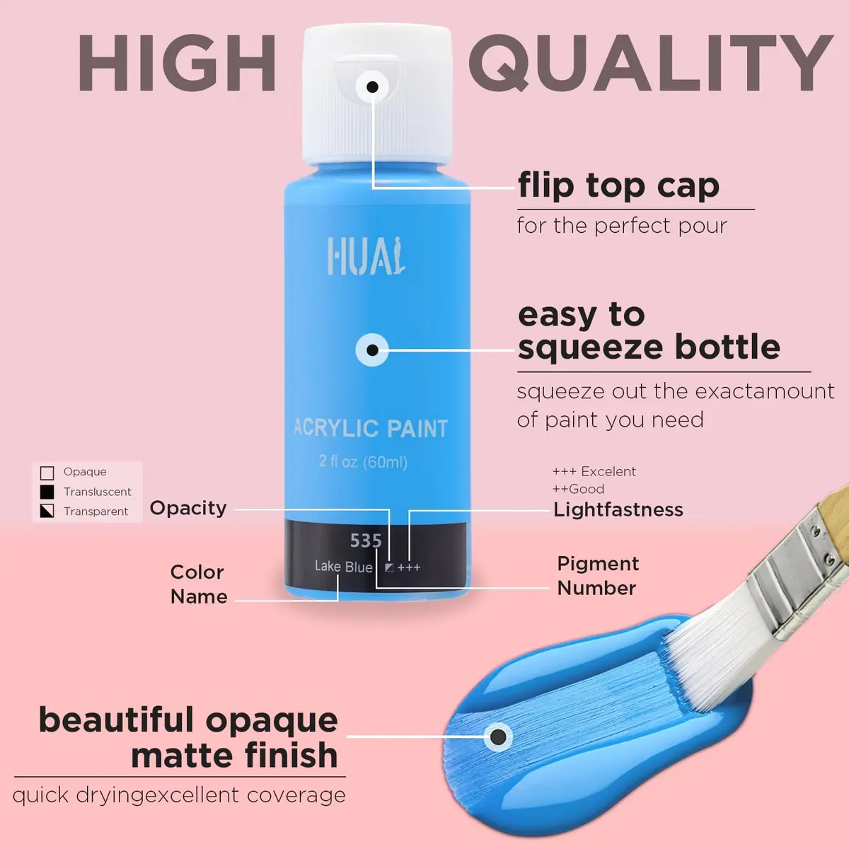 HUAL Acrylic Paint Set with 5 Brushes, 24 Colors (60ml / 2 Fl Oz Each) | ASTM D-4236 Certified Non-Toxic - view 4