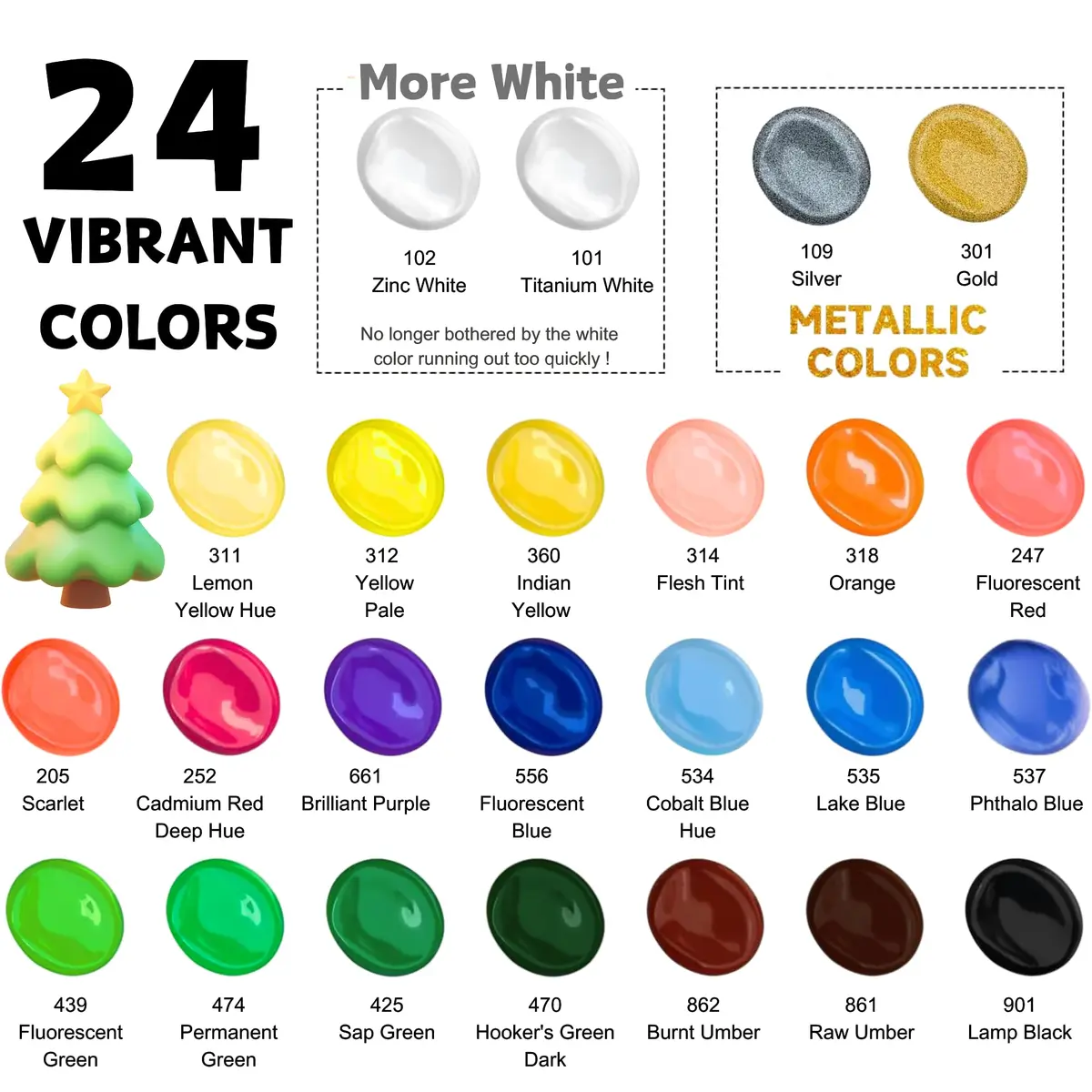 HUAL Acrylic Paint Set with 5 Brushes, 24 Colors (60ml / 2 Fl Oz Each) | ASTM D-4236 Certified Non-Toxic - view 2