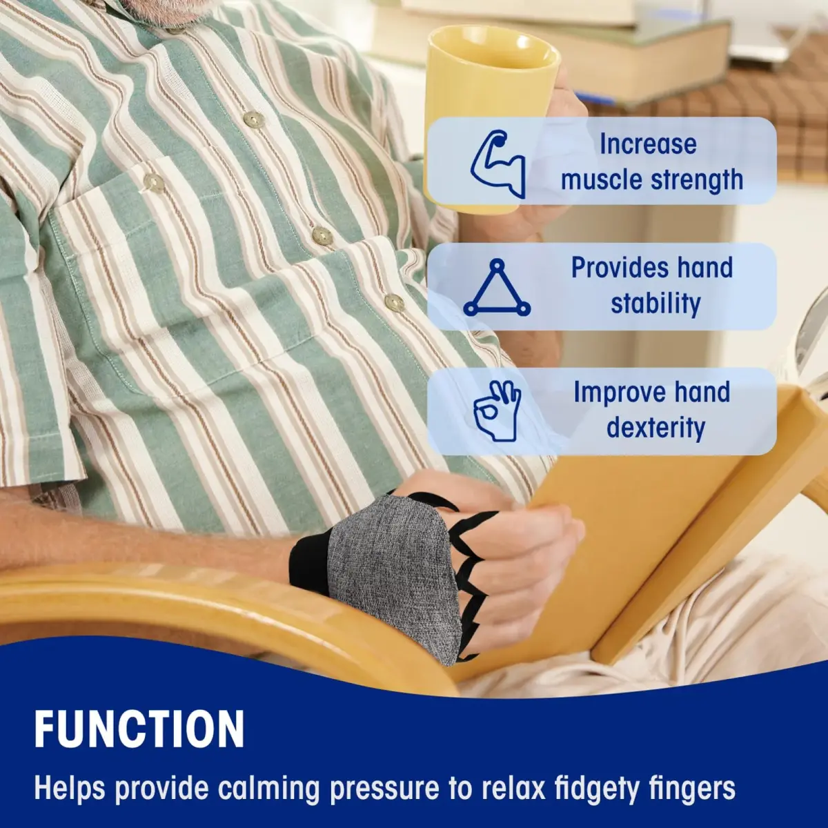 Zipcase Weighted Gloves for Tremors, 0.23 kg (0.5 lb), Right, Gray | Hand Stability Tool - view 4