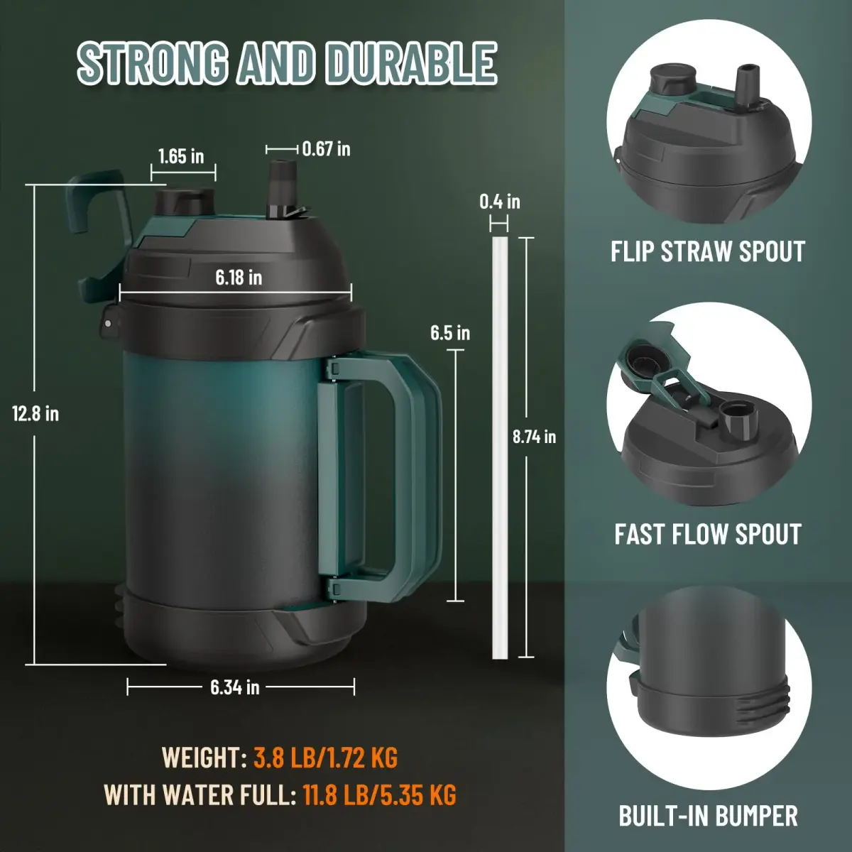 Zukro 1 Gallon Insulated Stainless Steel Water Jug 3.78 L (128 oz) | Keeps Drinks Cold 48 Hrs - view 8